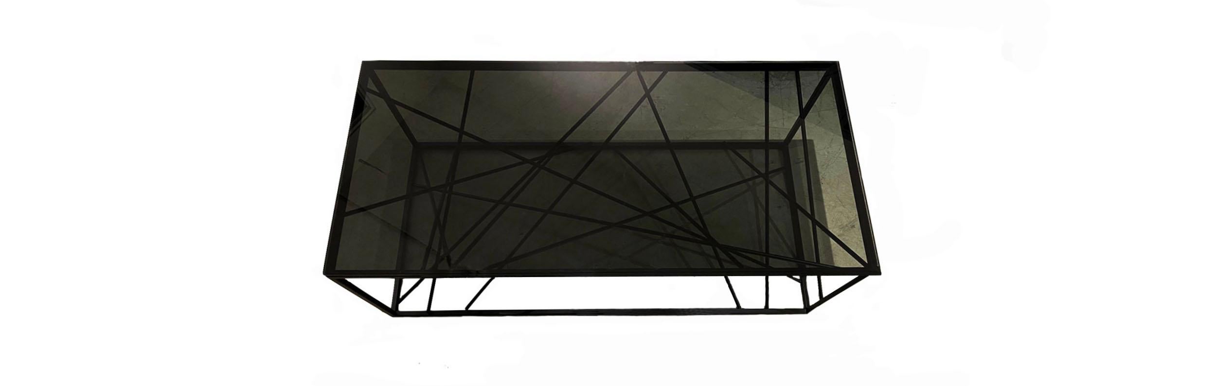 Moderne Table basse Nest de Morgan Clayhall, sculpturale, acier, verre, personnalisée en vente