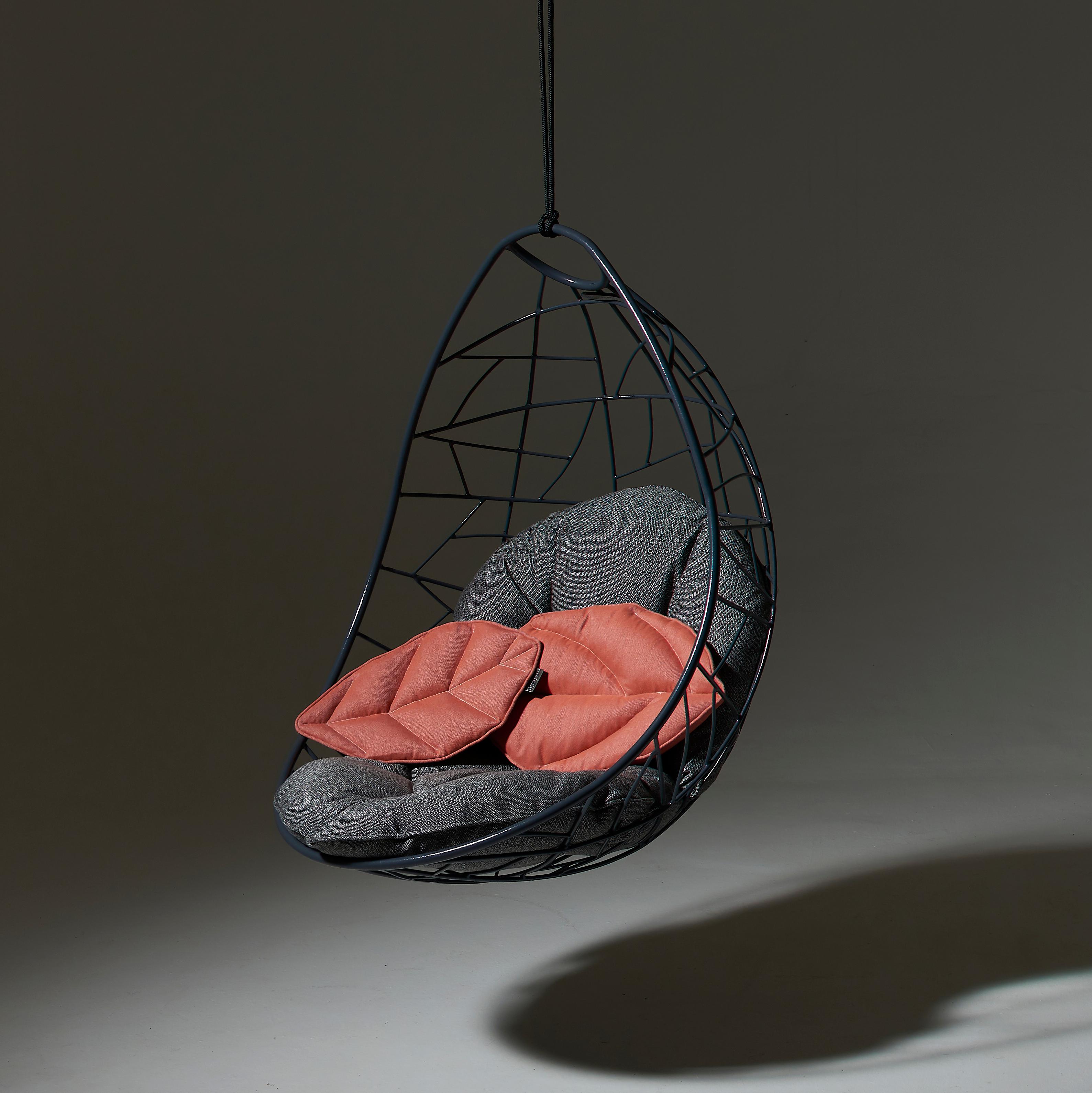 Nest Egg Hanging Swing Chair Steel Modern In/Outdoor 21st Century Black Twig For Sale 2