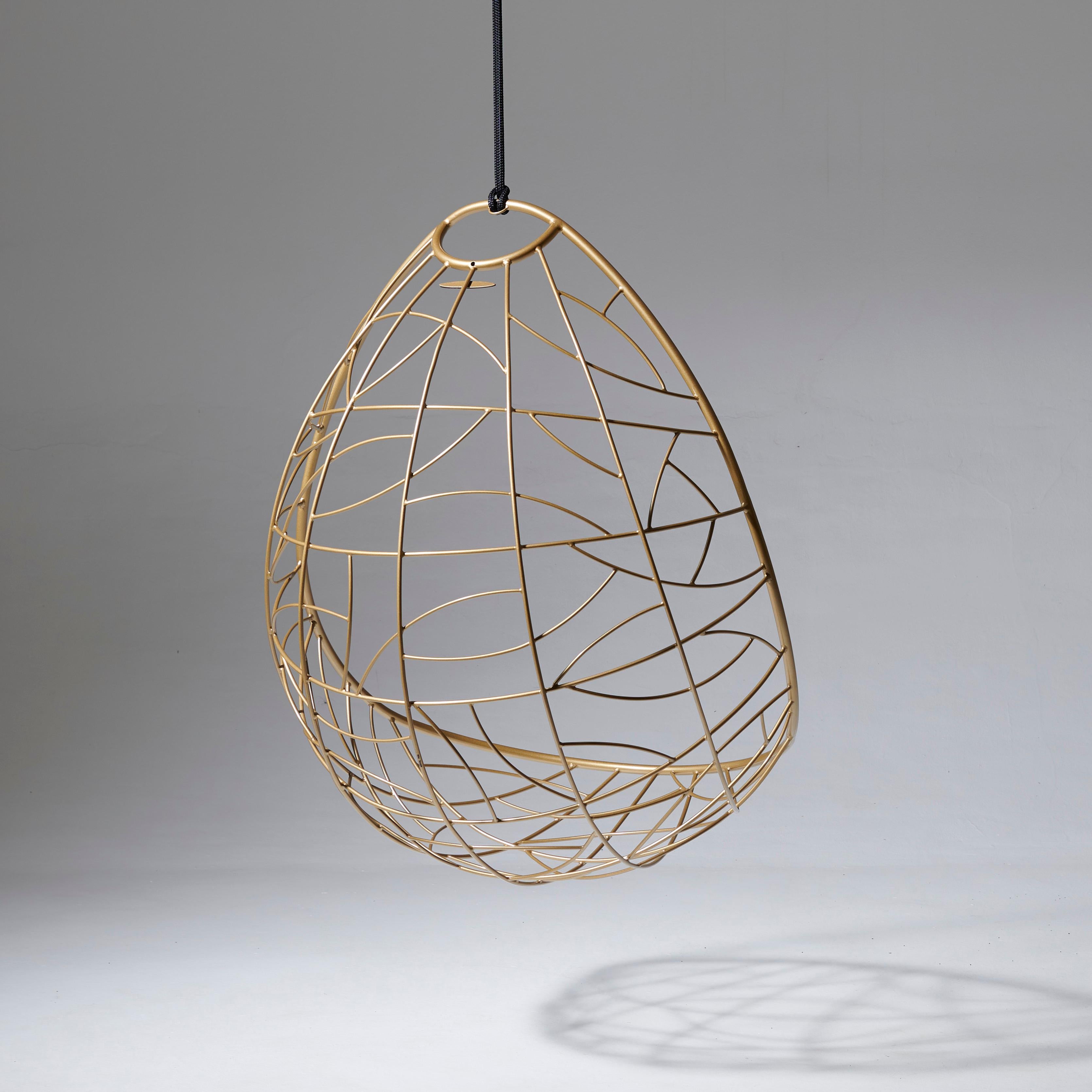 South African Nest Egg Hanging Swing Chair Steel Modern In/ Outdoor 21st Century Gold Twig