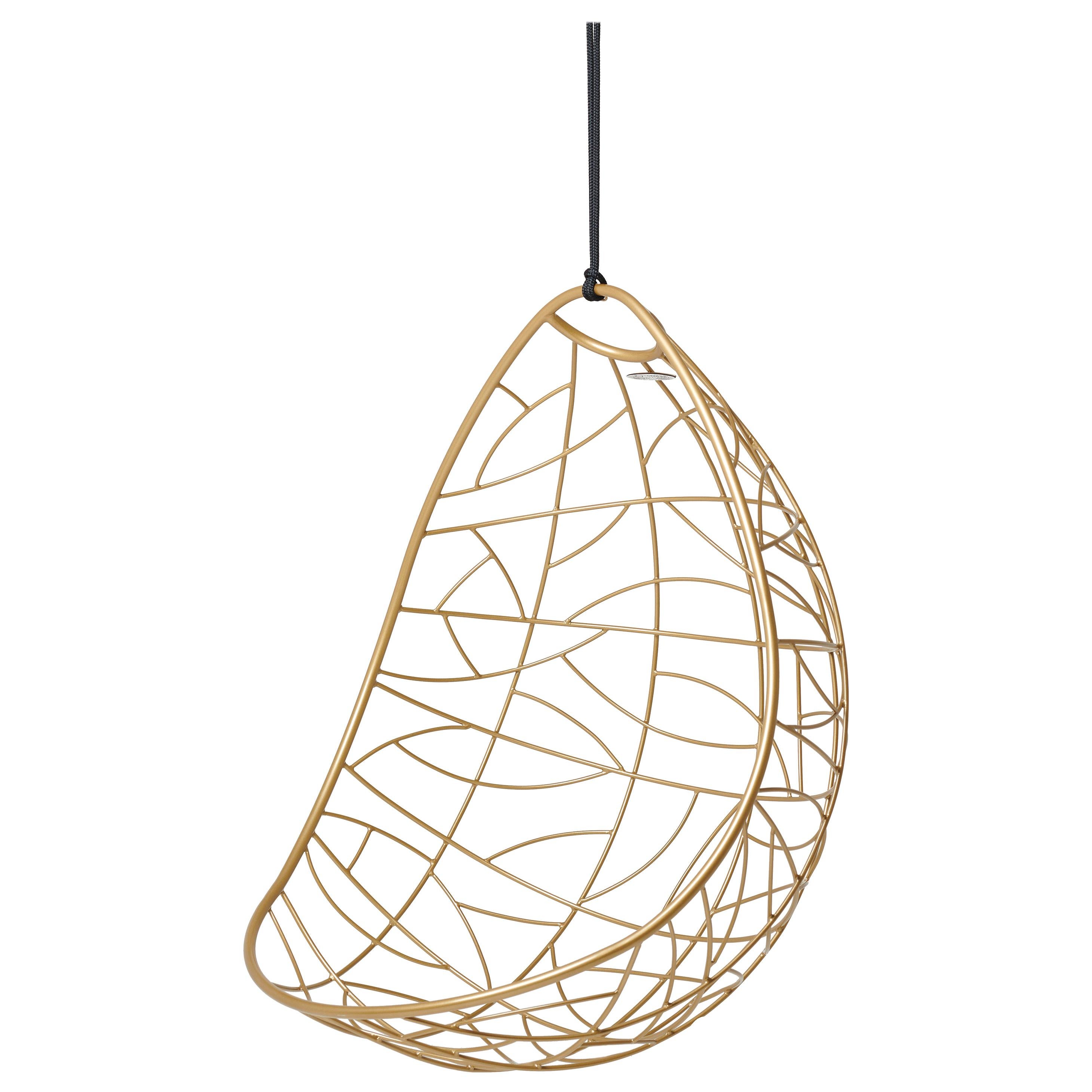 Nest Egg Hanging Swing Chair Steel Modern In/ Outdoor 21st Century Gold Twig