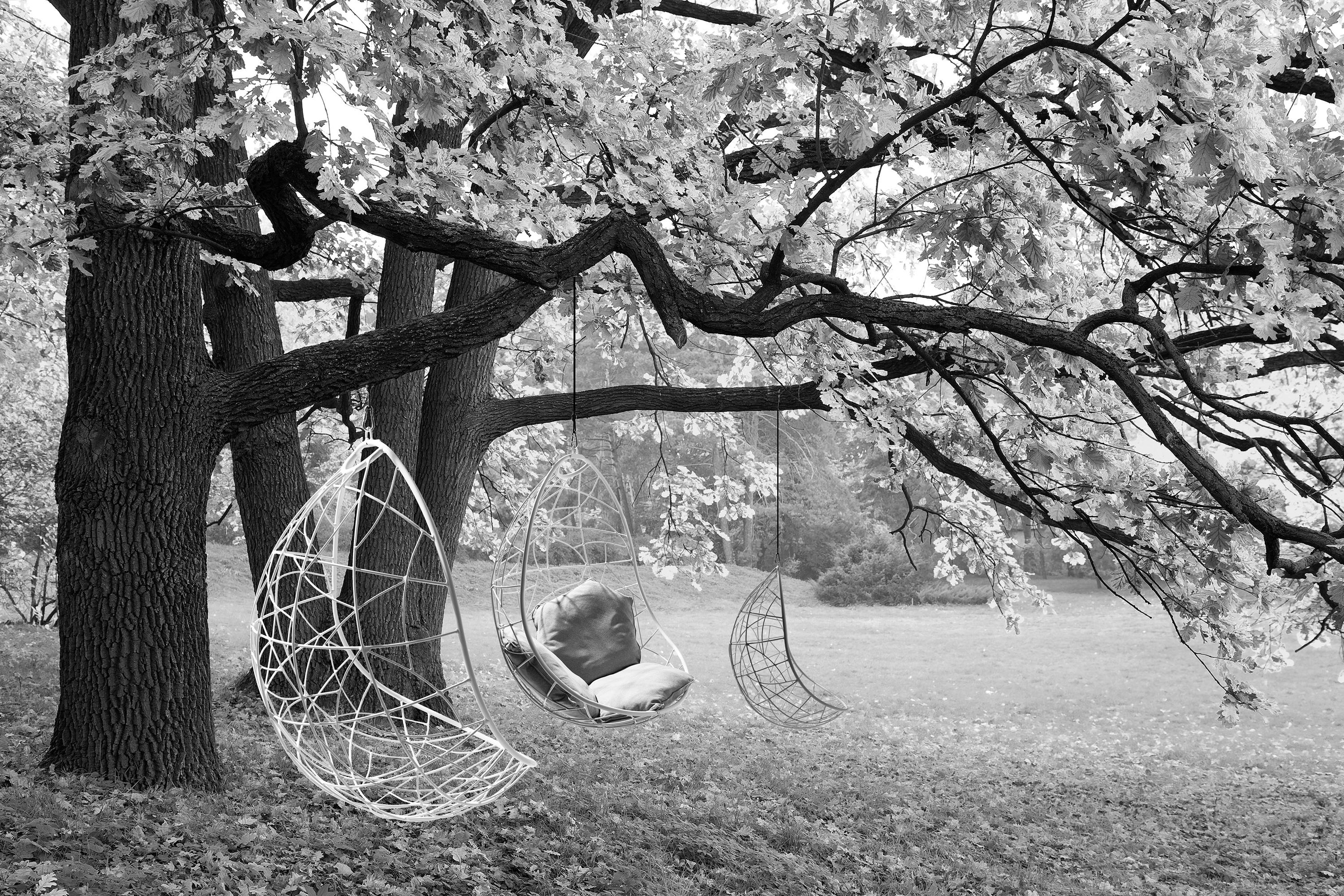 Nest Egg Hanging Swing Chair Steel Modern In/Outdoor 21st Century White Twig For Sale 2