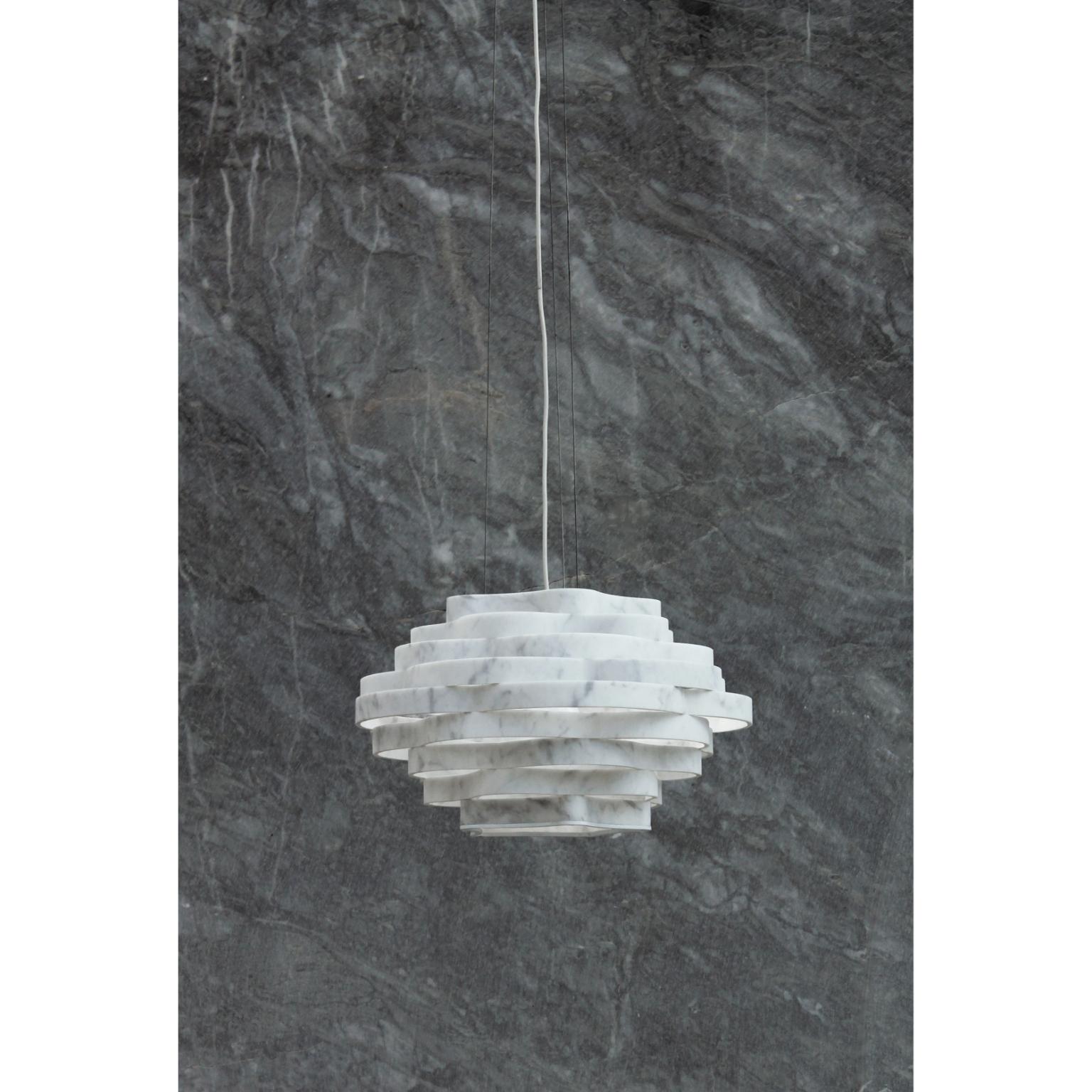Italian Nest LN1 Decorative Hanging Lamp in White Carrara Marble by Bufalini Marmi For Sale