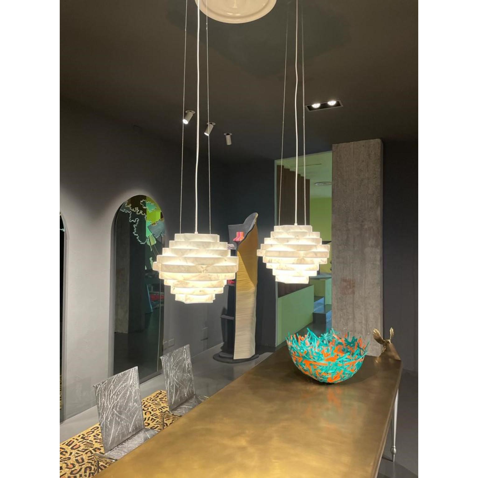 Nest LN2 Decorative Hanging Lamp in White Carrara Marble by Bufalini Marmi For Sale 1