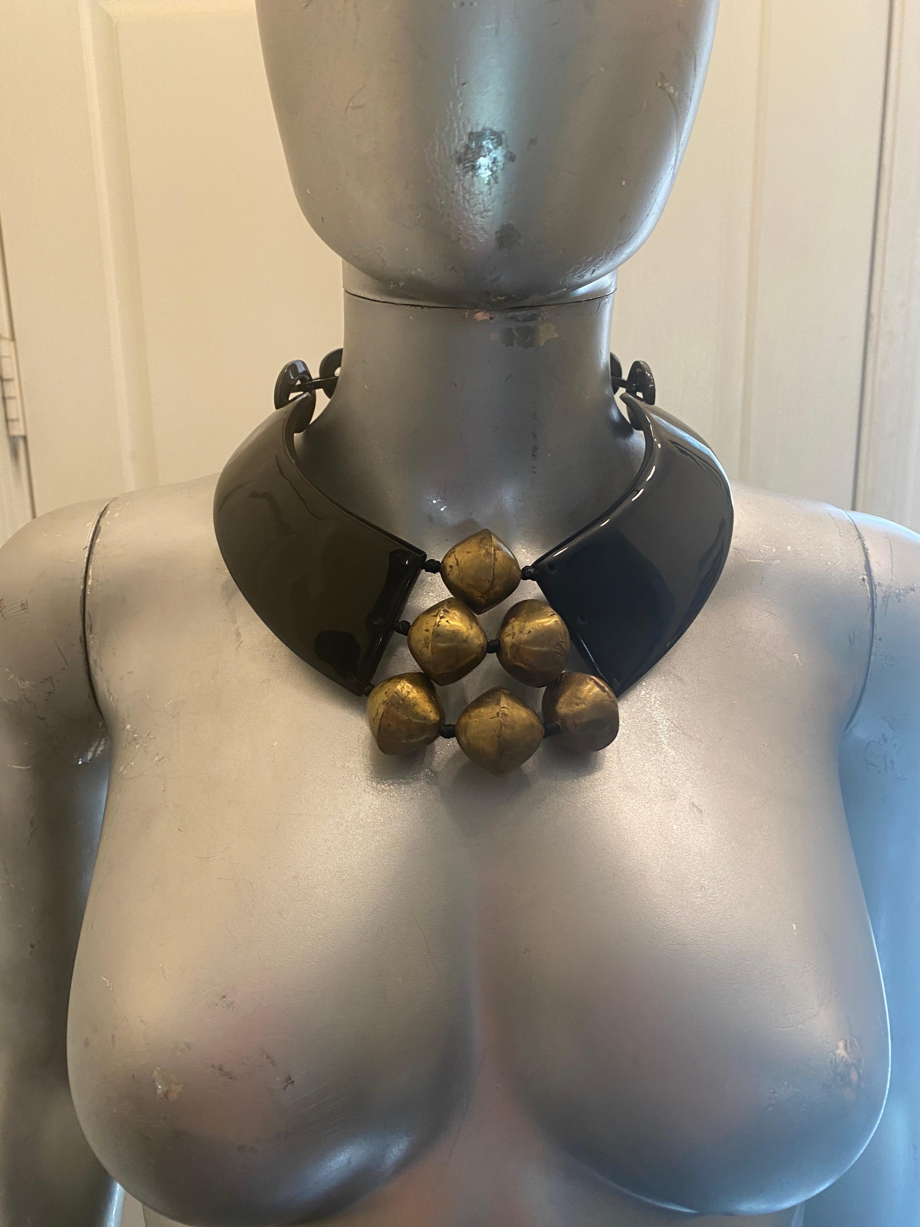 Nest NY Statement Necklace of Black and Brass from Palm Springs Socialite For Sale 6