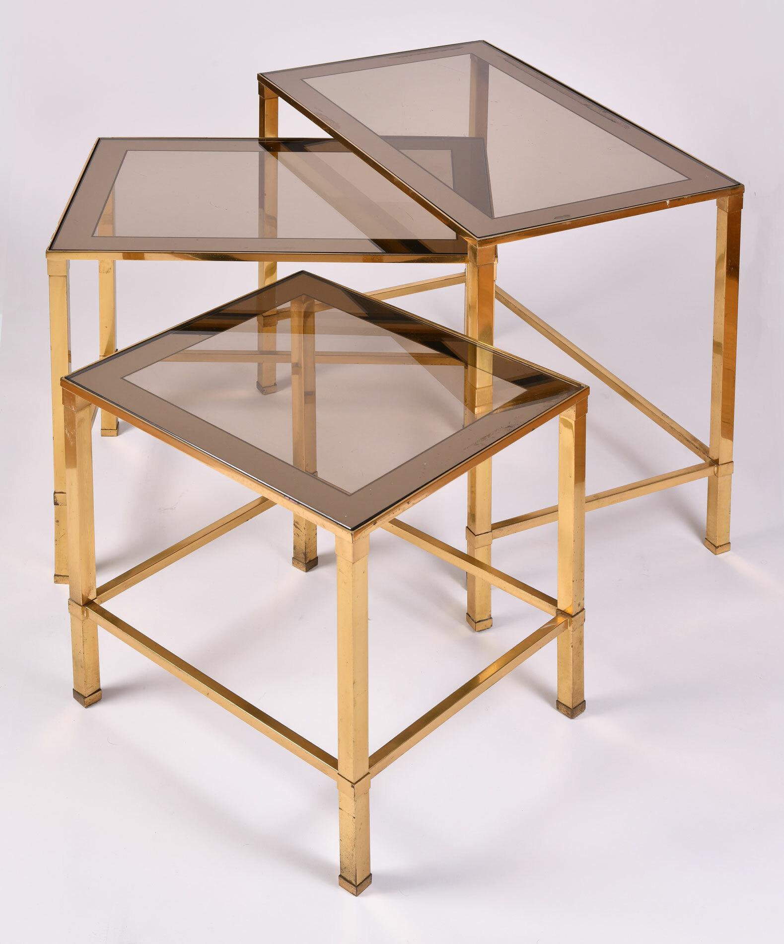 Mid-Century Modern Nest of 1960s Italian Brass Side Tables