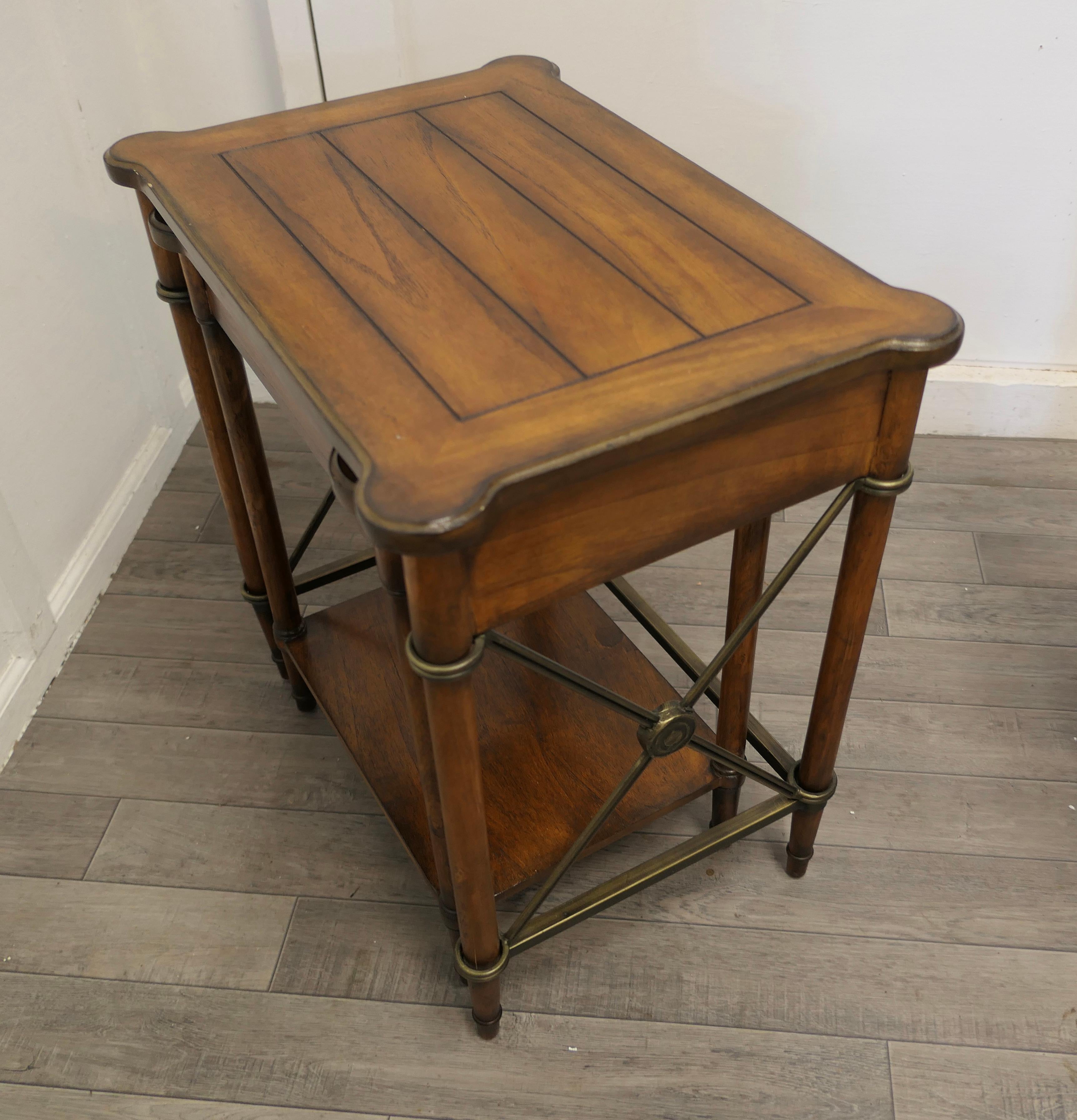 Nest of 2 Regency Style Walnut and Brass Occasional Tables For Sale 4