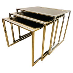 Vintage Nest of 3 1970s Belgium Belgo Chrom Chrome, Gold & Bronzed Mirrored Tables