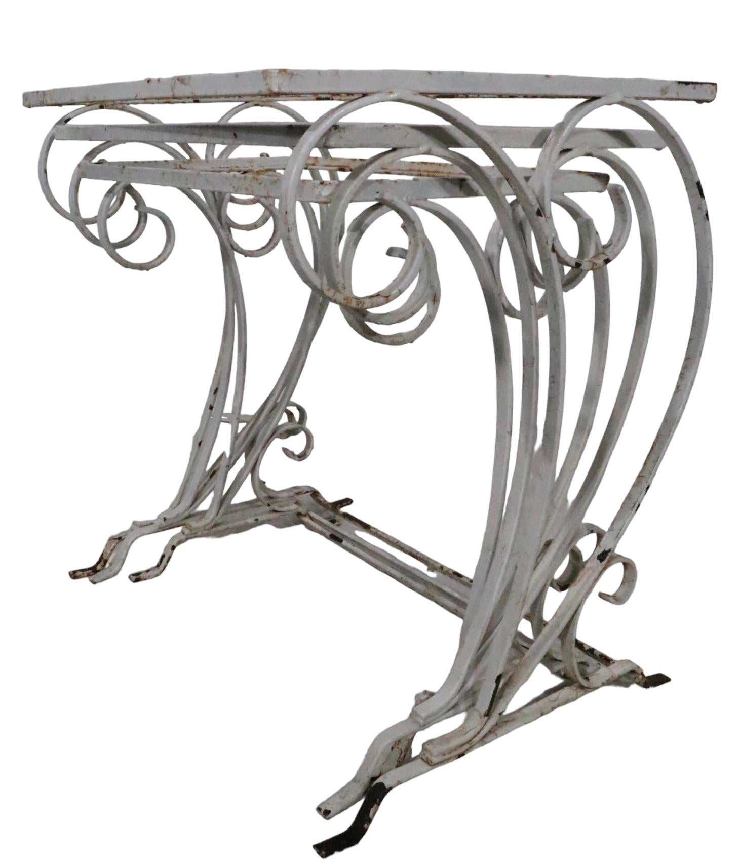 American Nest of 3 Art Deco Mid Century Wrought Iron Patio Garden Tables by Salterini For Sale