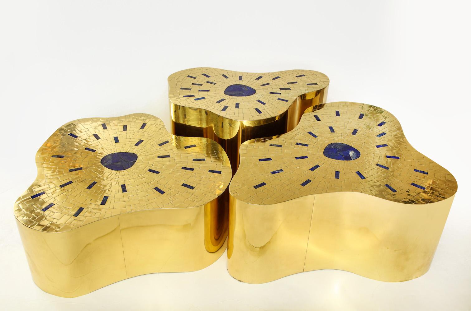 Lacquered Nest of 3 “Cloudy” Tables by Arriau For Sale