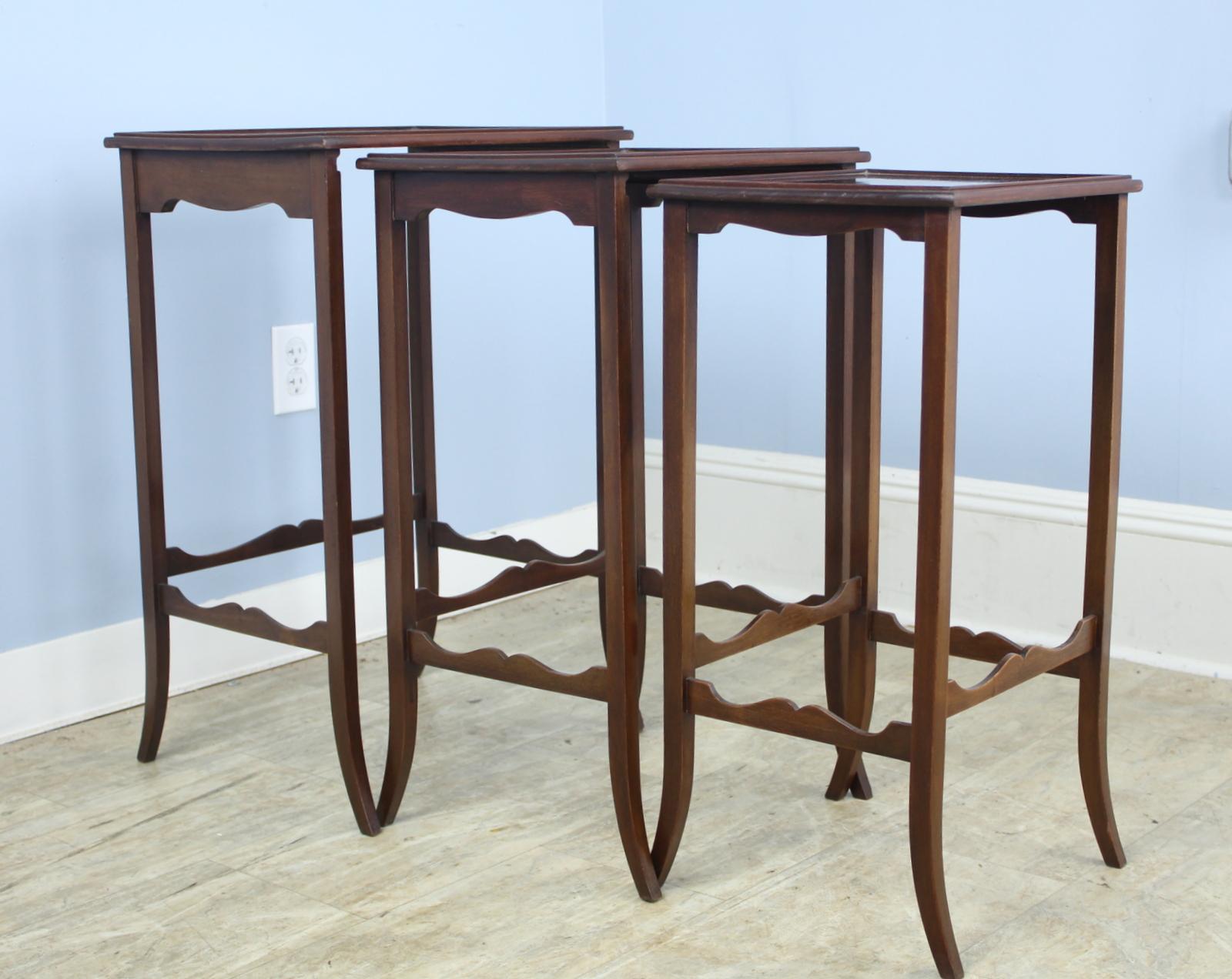Nest of 3 English Mahogany Tables For Sale 2