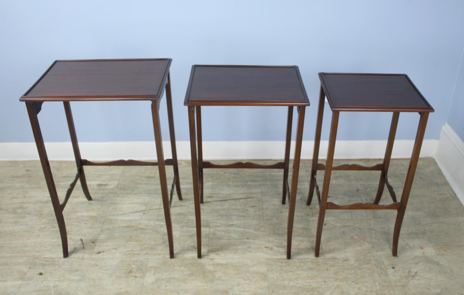 Nest of 3 English Mahogany Tables For Sale 3