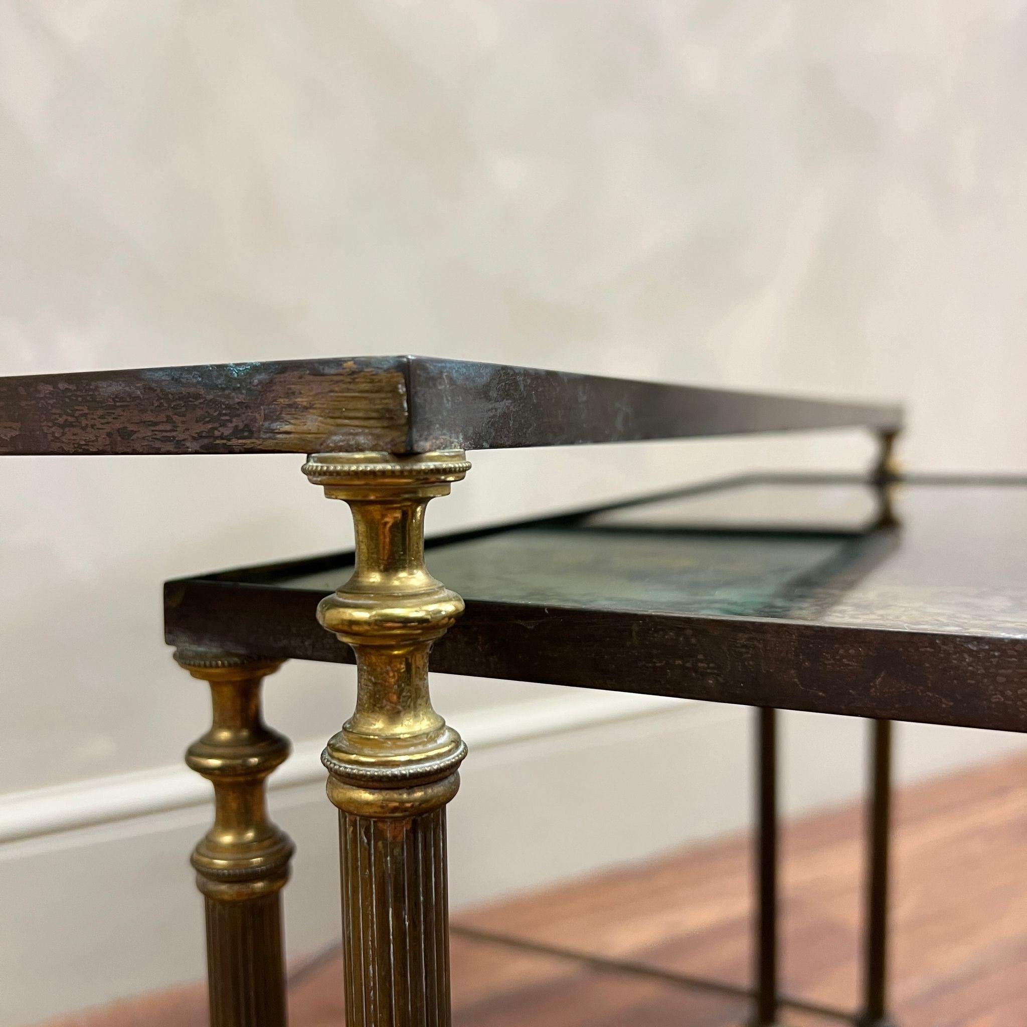 Brass Nest of 3 French Tables by Maison Baguès  For Sale