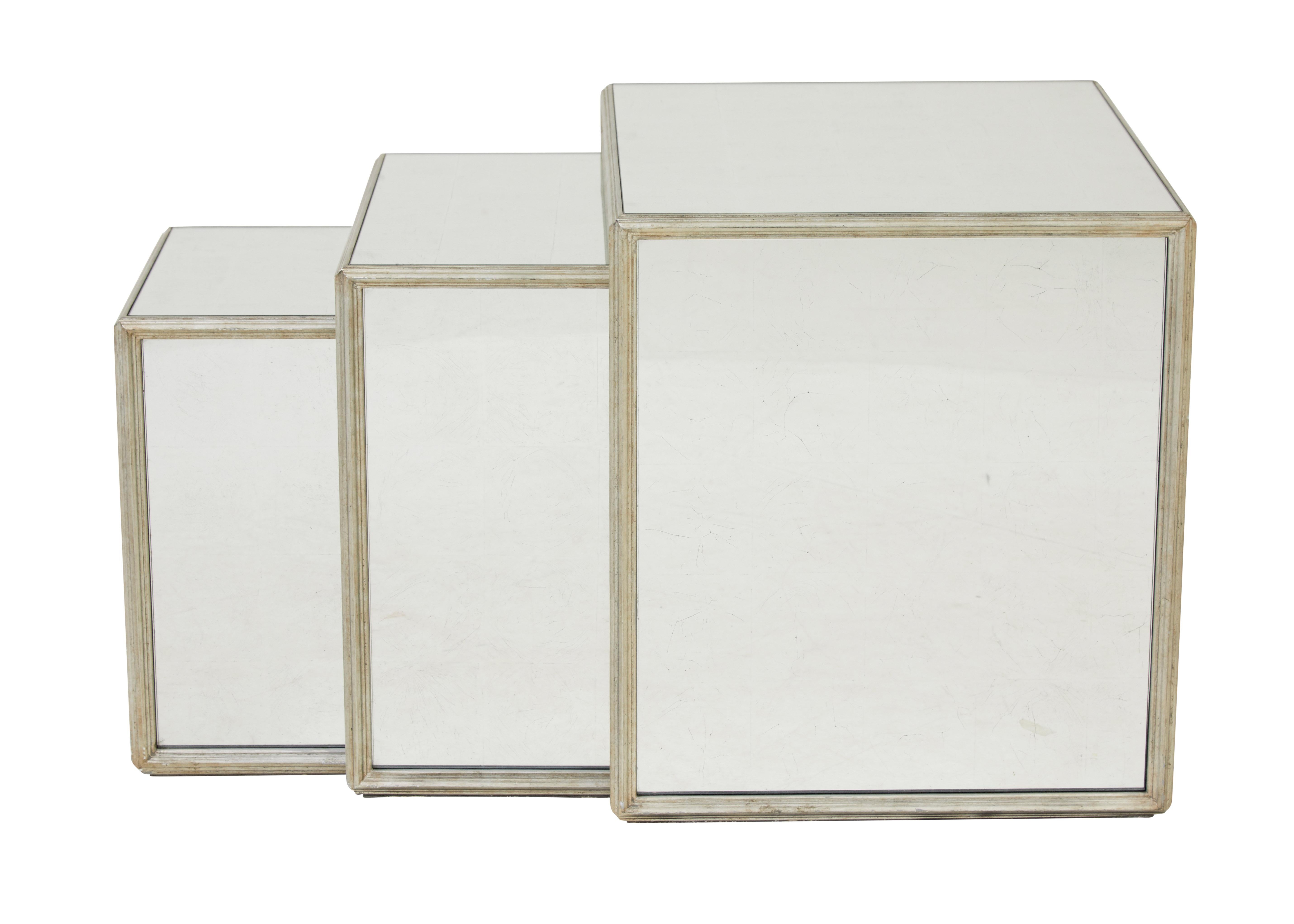 Modern Nest of 3 mirrored occasional tables For Sale