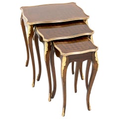 Nest of 3 Parquetry and Ormolu-Mounted Side Tables
