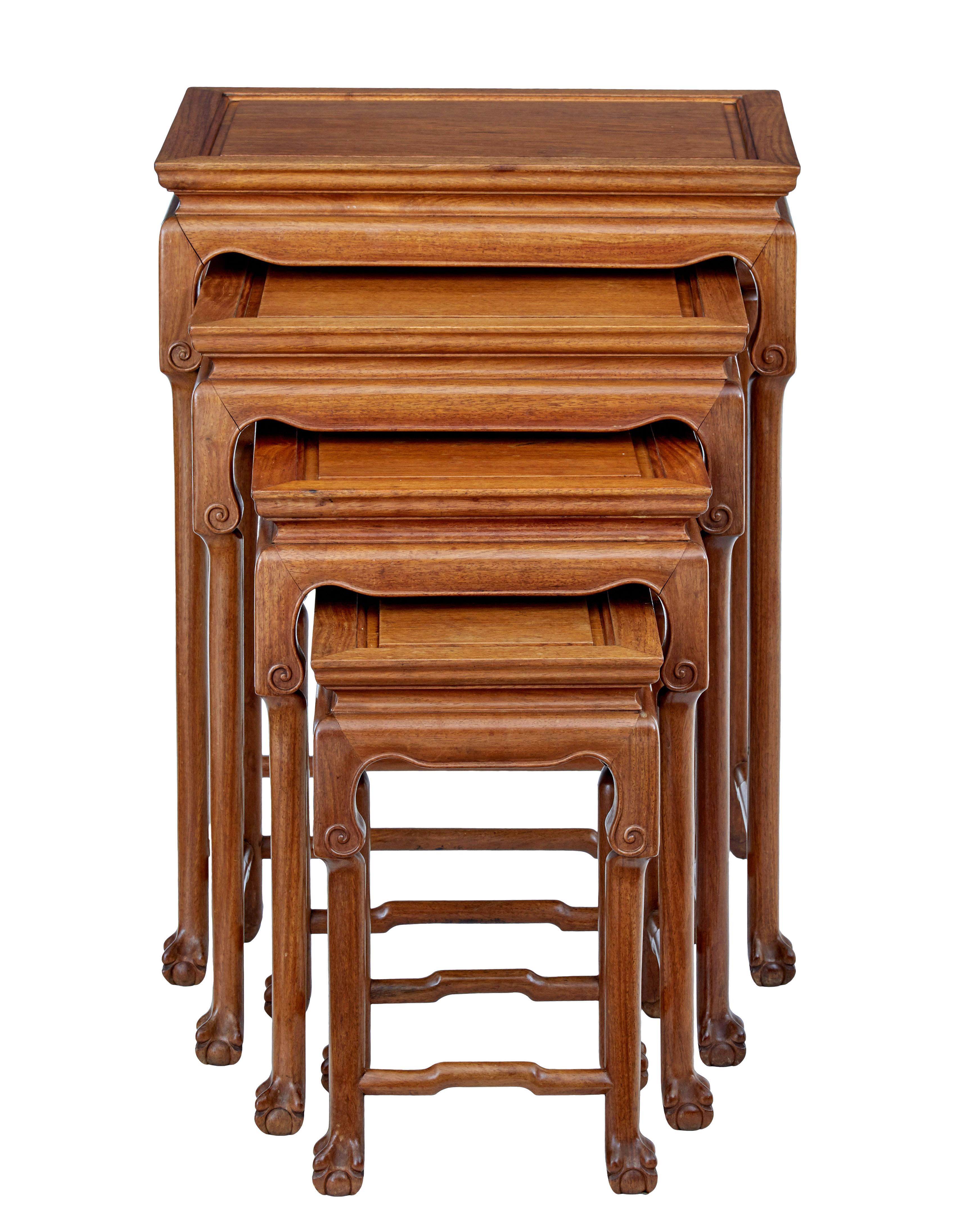 Hand-Carved Nest of 4 hardwood Chinese tables by mayfair and company For Sale