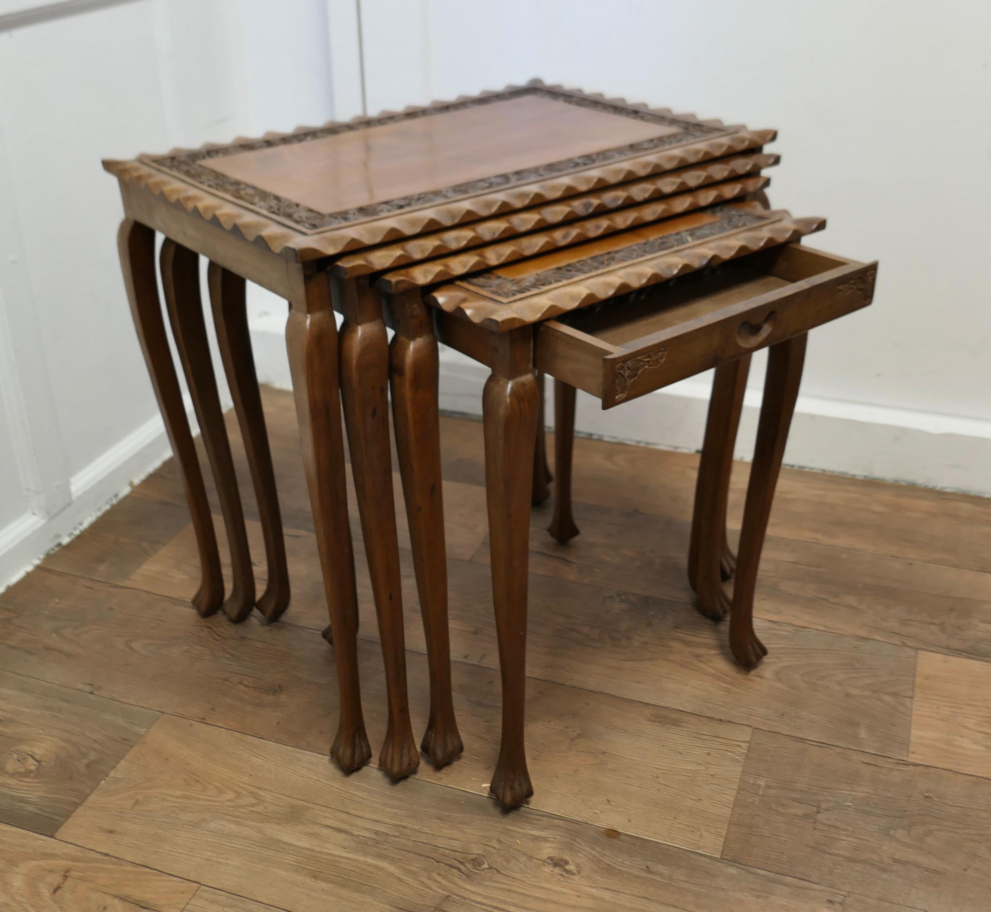  Nest of 4 Tables, in Carved Teak     In Good Condition For Sale In Chillerton, Isle of Wight