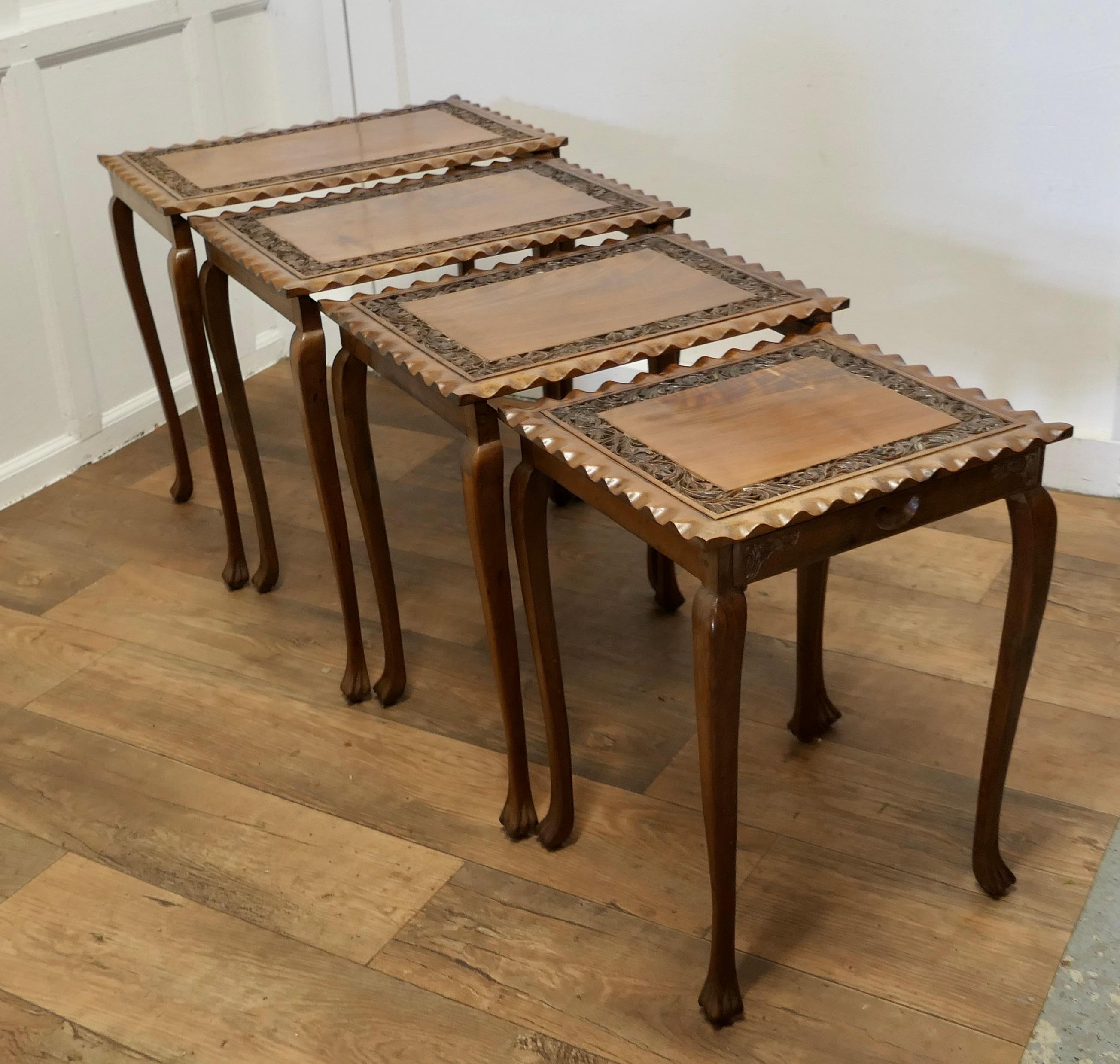 Nest of 4 Tables, in Carved Teak For Sale 1