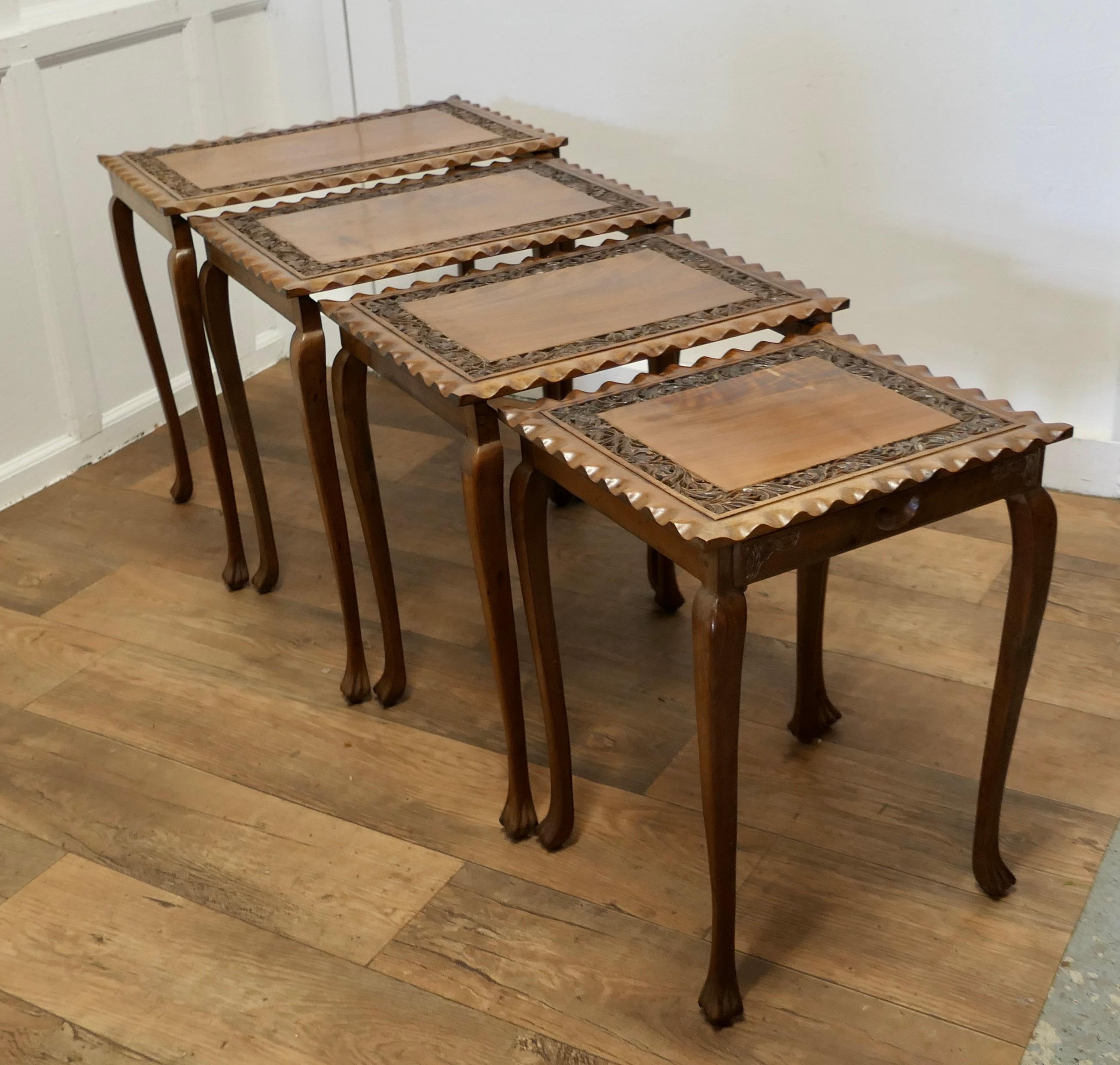  Nest of 4 Tables, in Carved Teak     For Sale 1