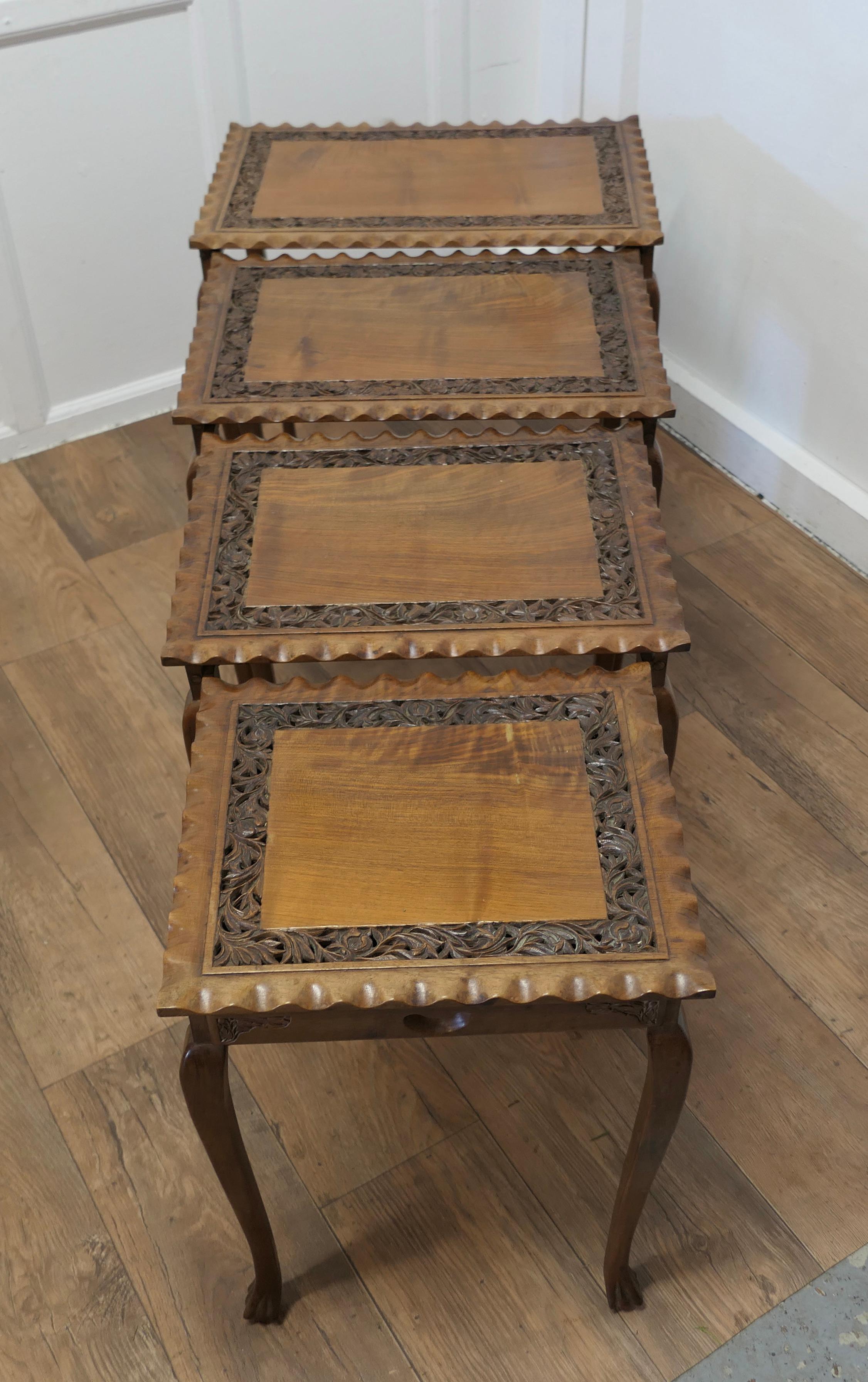  Nest of 4 Tables, in Carved Teak     For Sale 2