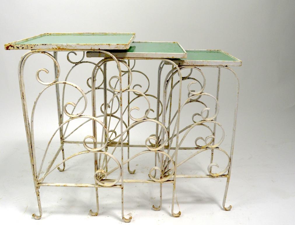 Nest of  Art Deco Garden Patio Tables Attributed to Salterini In Good Condition In New York, NY