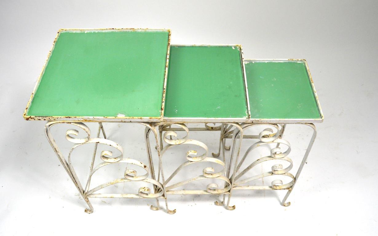 Nest of  Art Deco Garden Patio Tables Attributed to Salterini 4