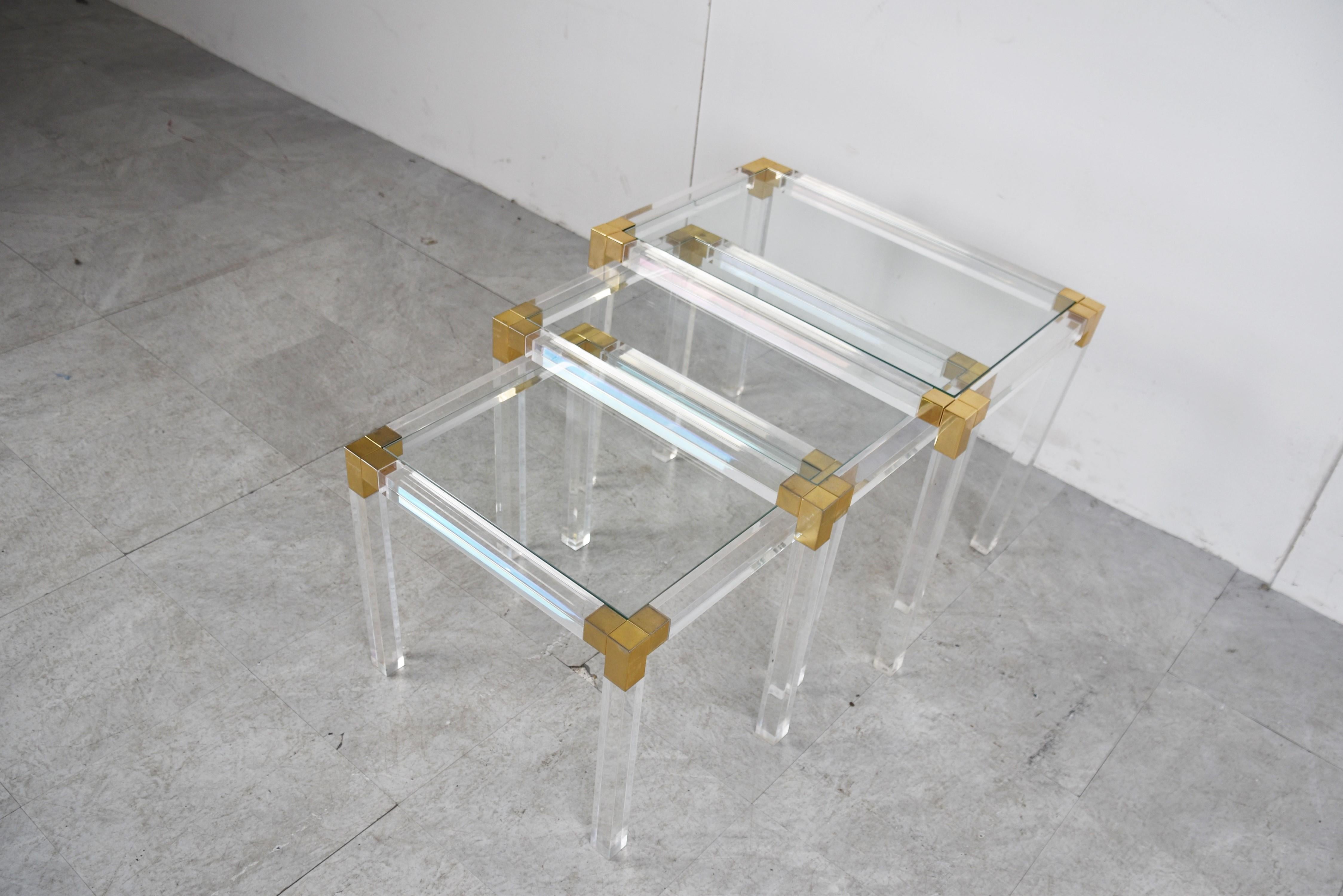 Nest of Brass and Lucite Tables, 1970s For Sale 4