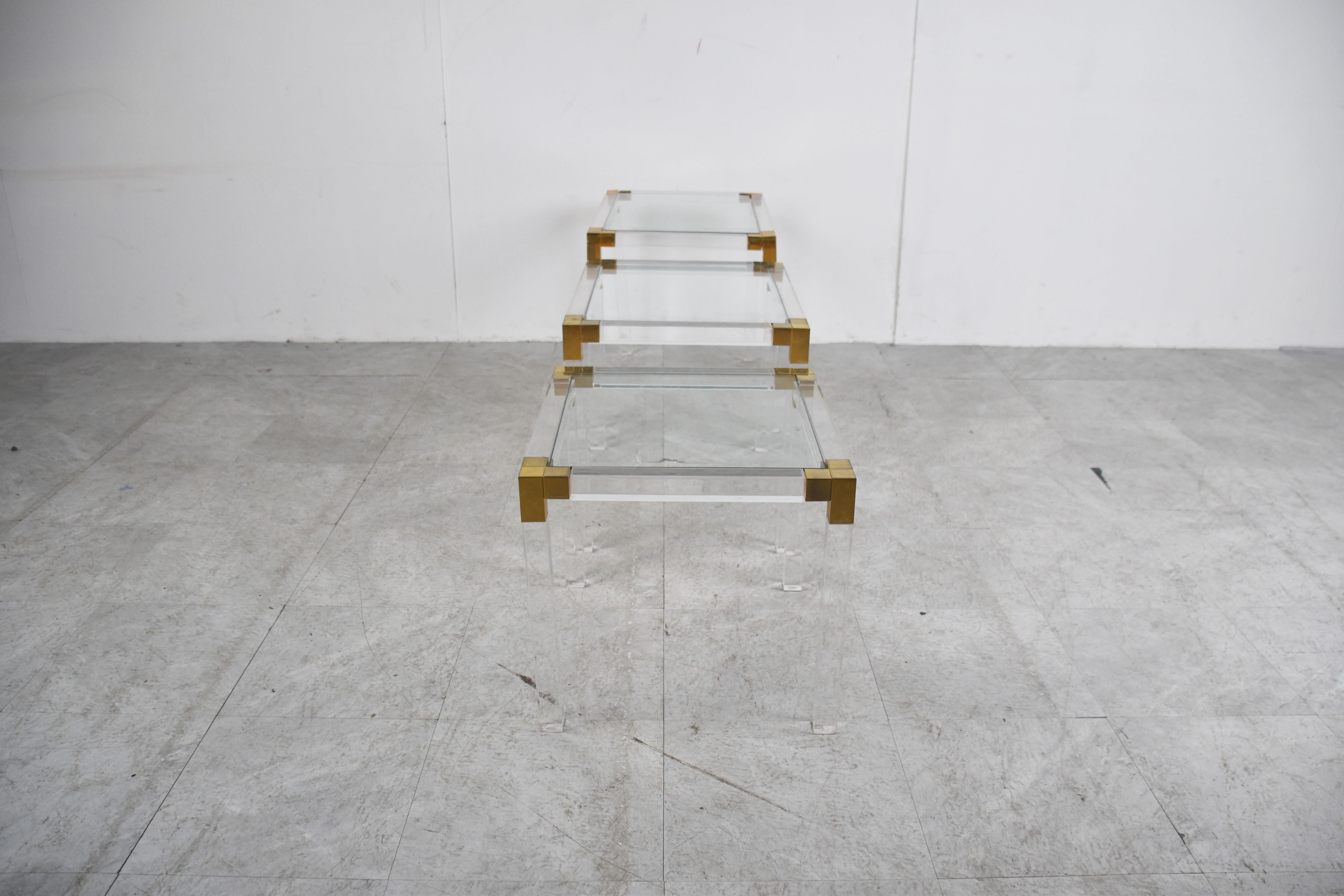 Nest of Brass and Lucite Tables, 1970s For Sale 5