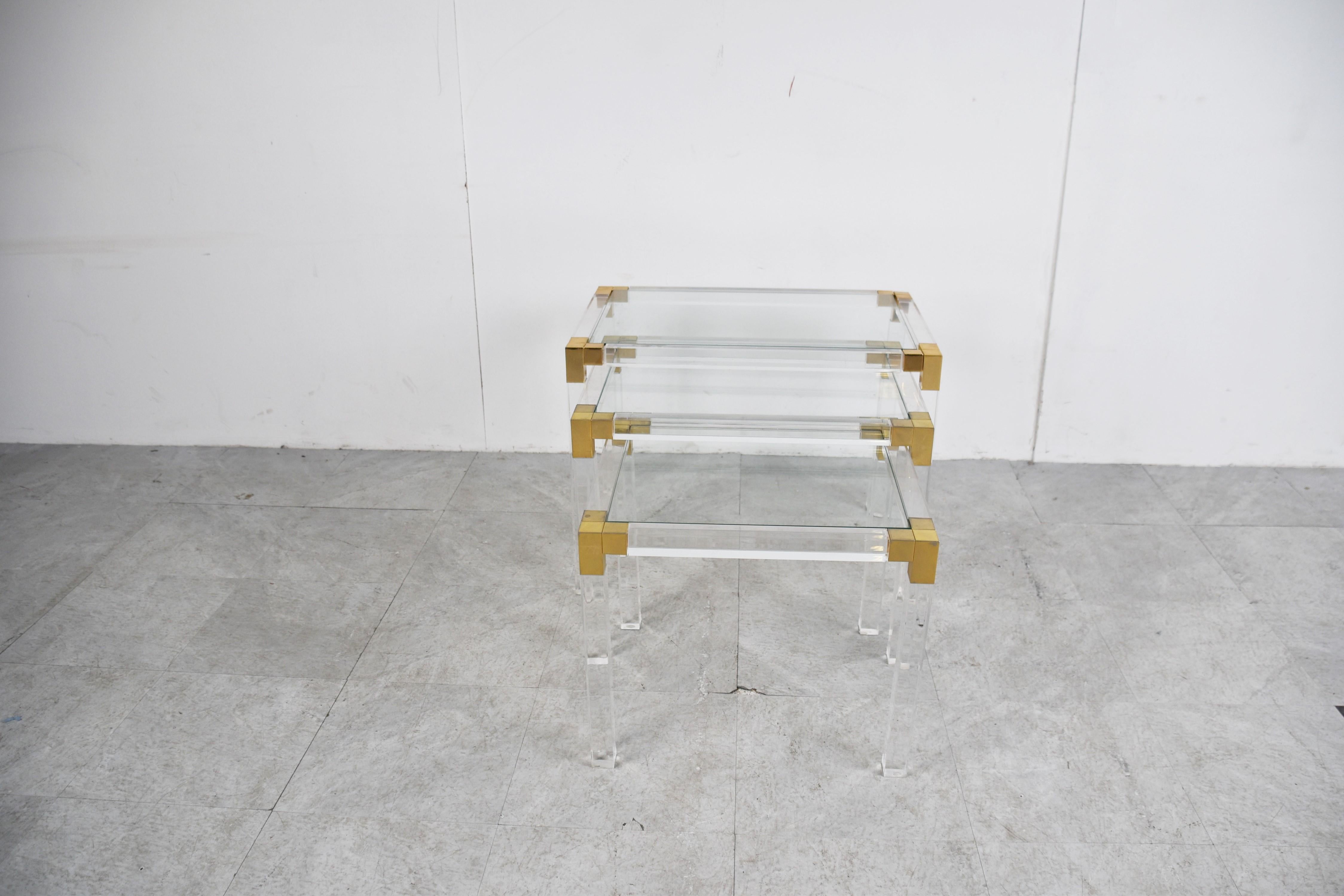 Nest of Brass and Lucite Tables, 1970s For Sale 1