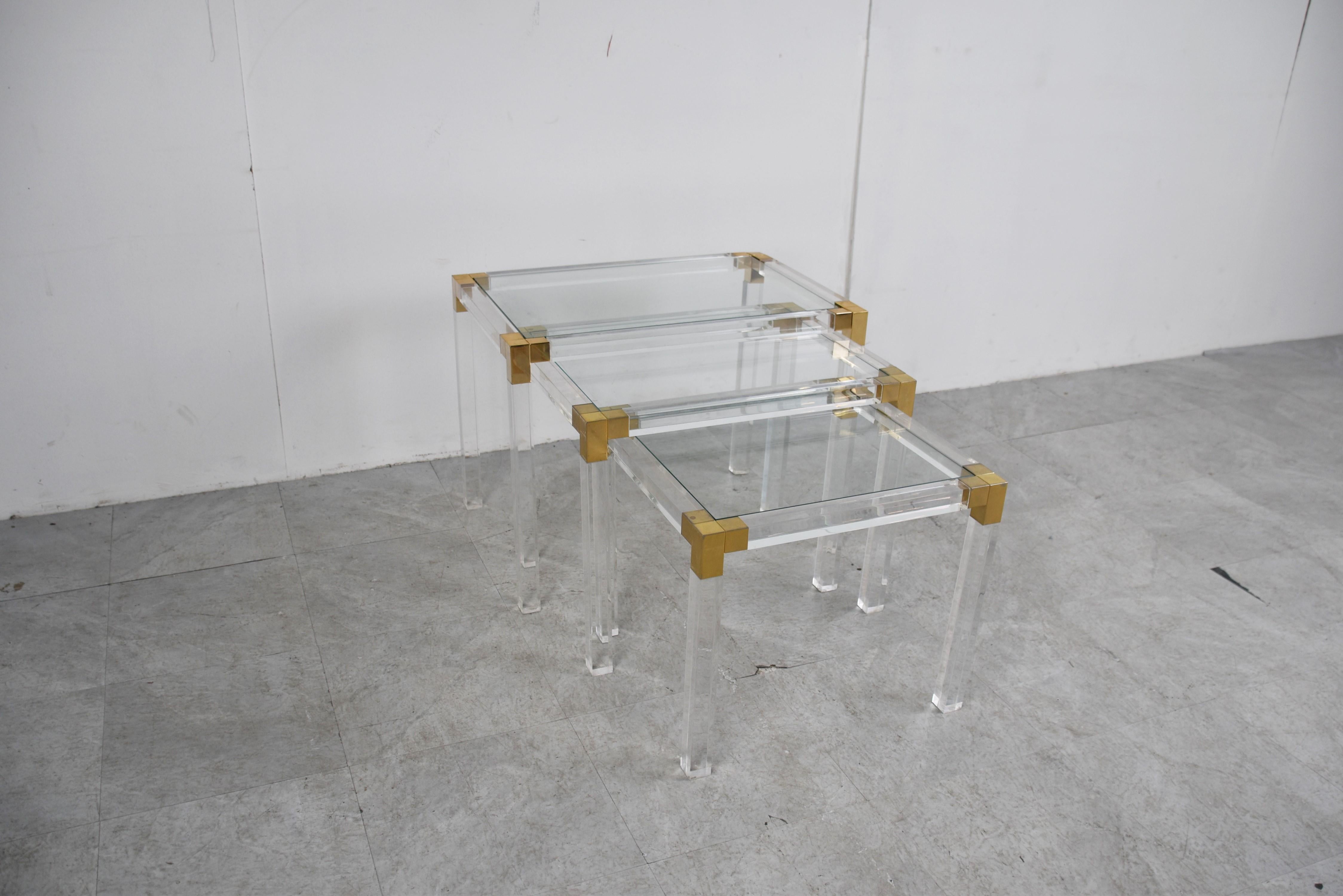 Nest of Brass and Lucite Tables, 1970s For Sale 3