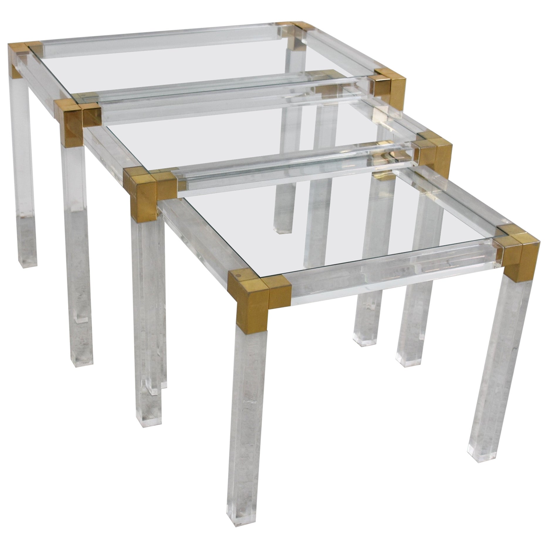 Nest of Brass and Lucite Tables, 1970s