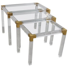 Nest of Brass and Lucite Tables, 1970s