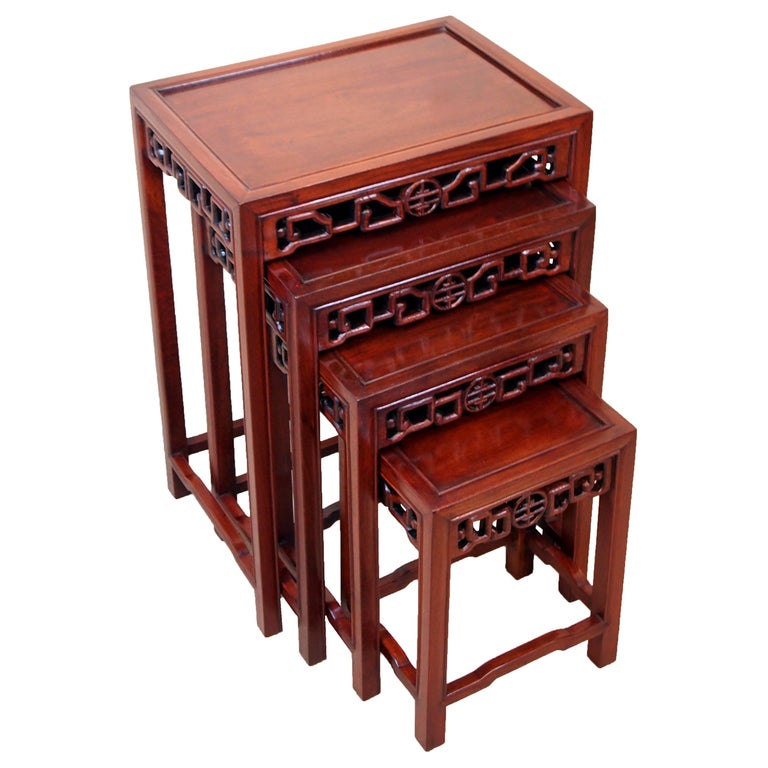 Nest of Four Antique Oriental Hardwood Coffee Tables For Sale at 1stDibs