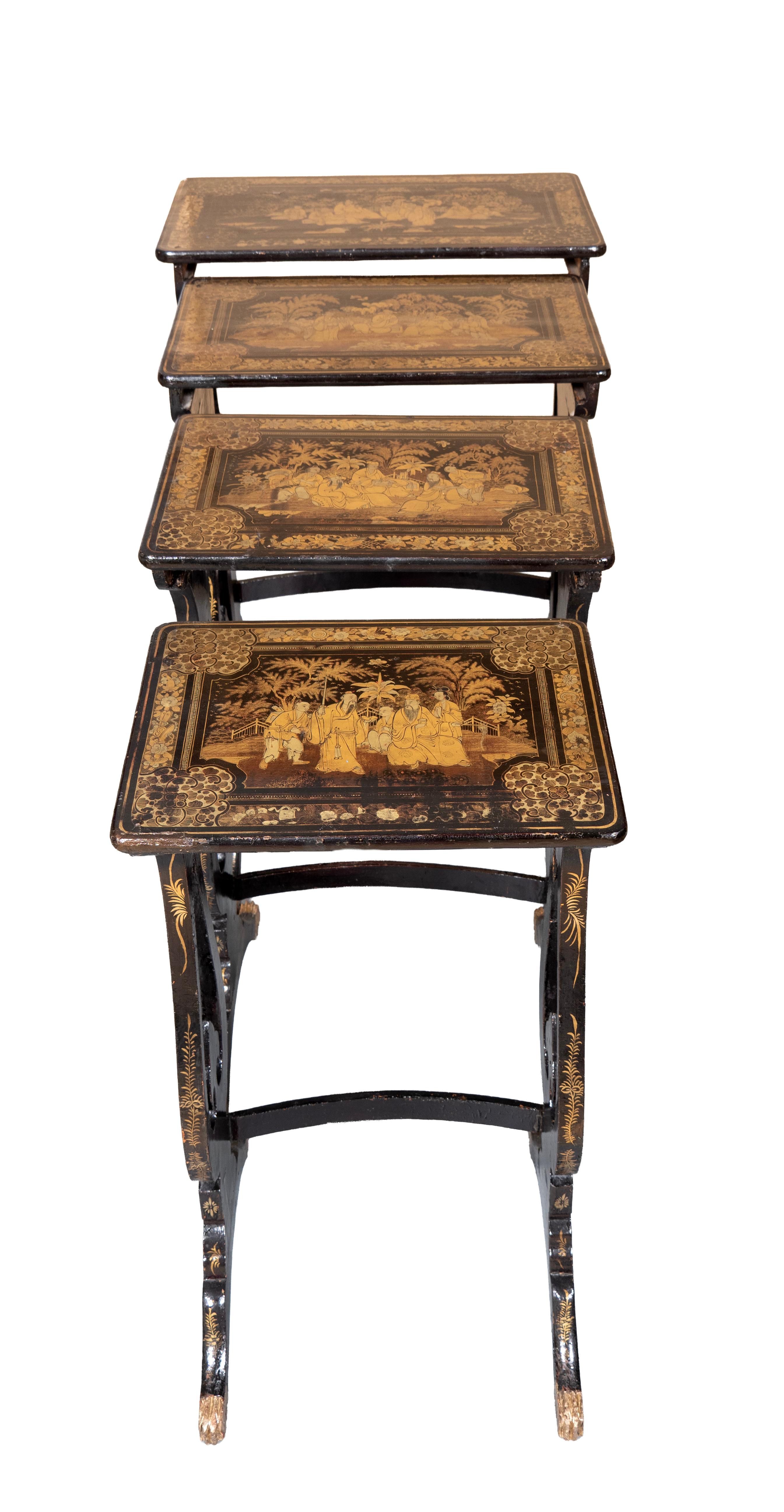 Nest Of Four Chinese Export Lacquer Tables In Good Condition For Sale In Essex, MA
