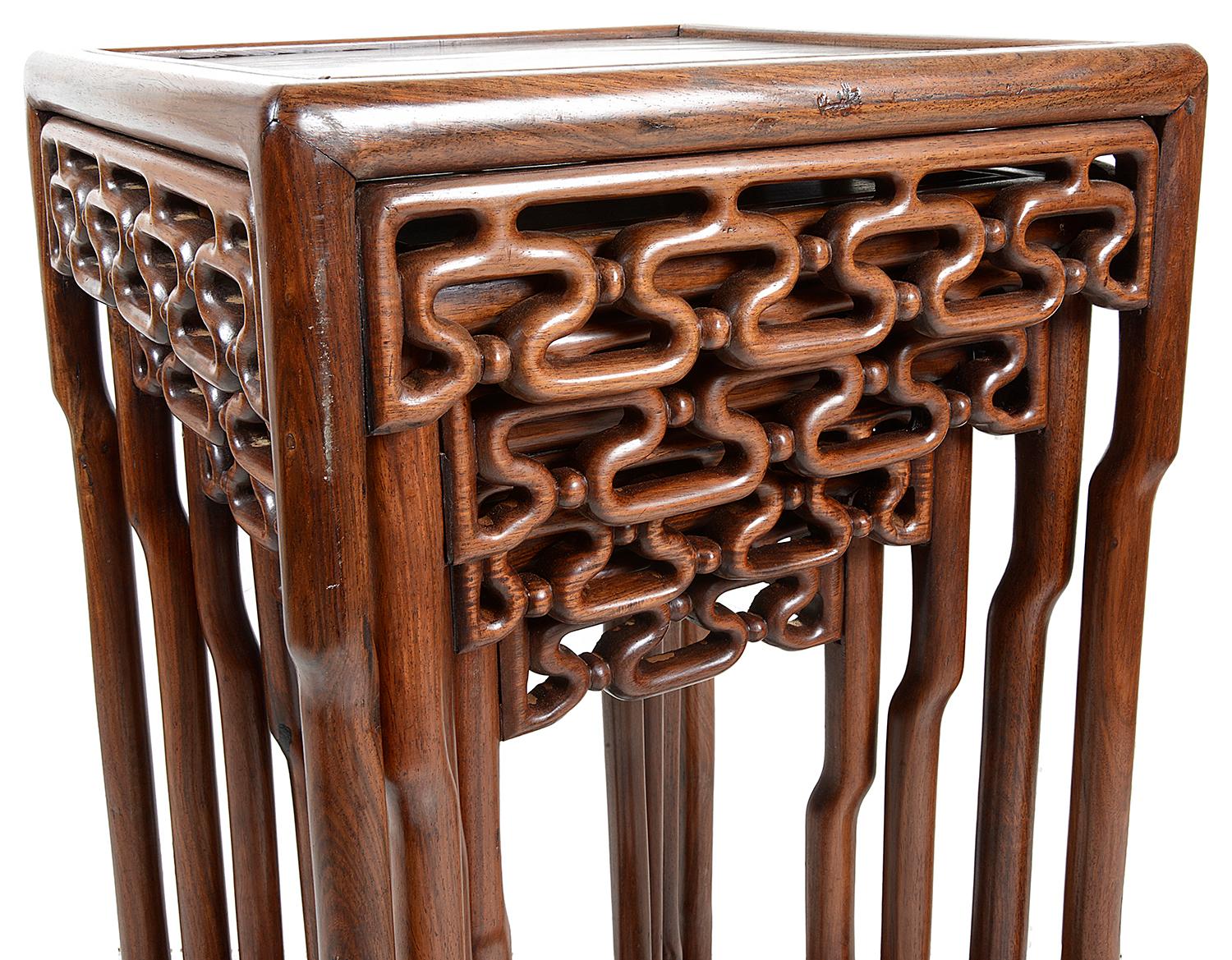 Carved Nest of Four Chinese Hardwood Tables, Late 19th Century For Sale