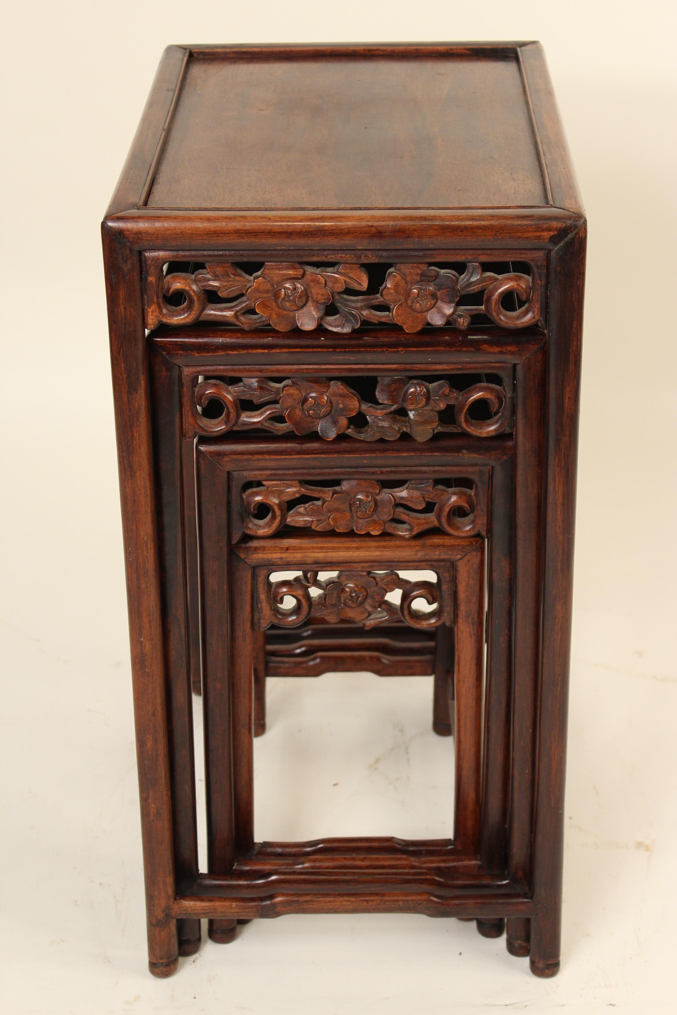 Chinese Export Nest of Four Chinese Teak Wood Tables