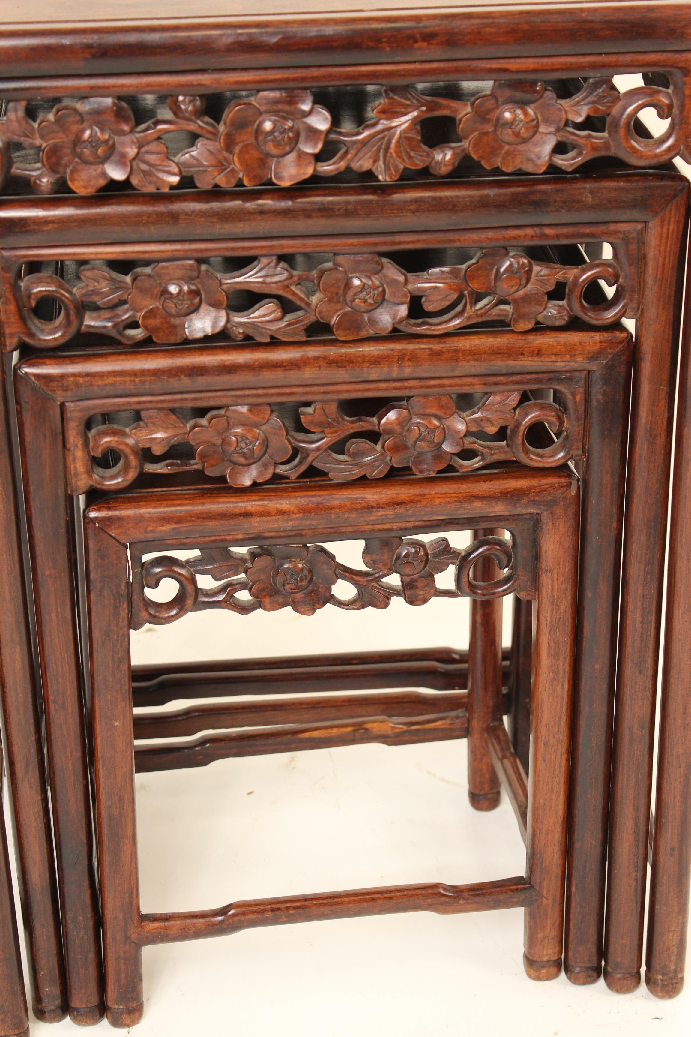 Nest of Four Chinese Teak Wood Tables In Good Condition In Laguna Beach, CA
