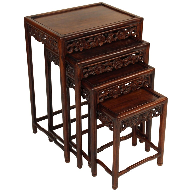 Nest of Four Chinese Teak Wood Tables at 1stDibs