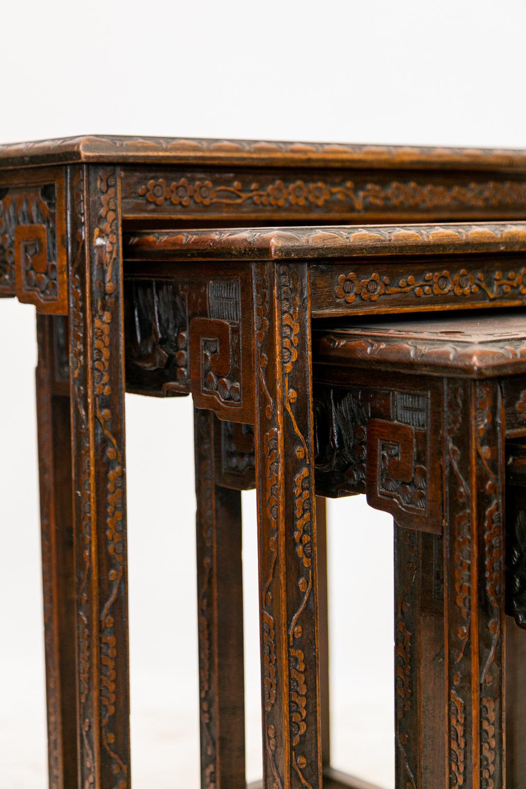 Hand-Carved Nest of Four Chinese Teakwood Tables