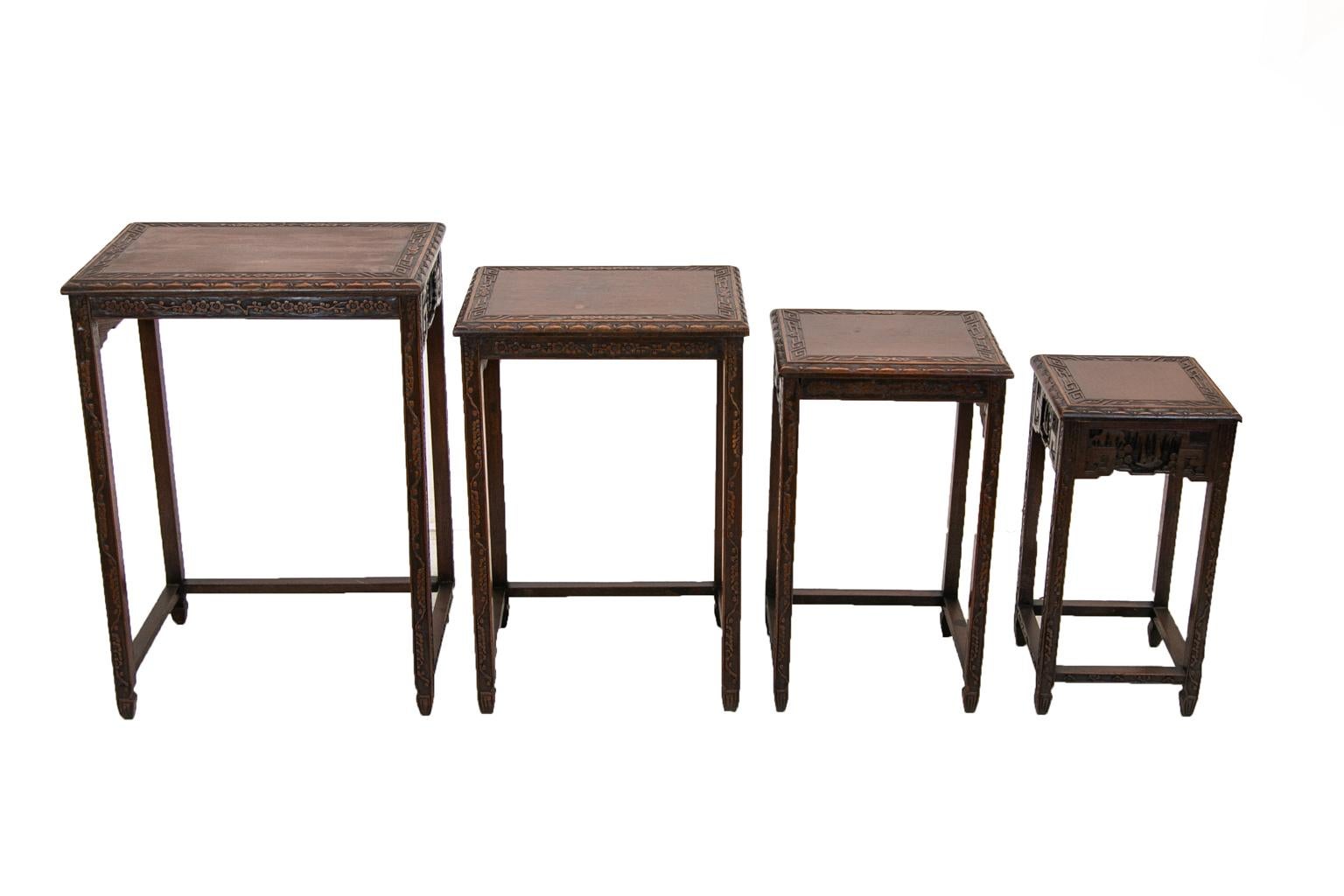 Early 20th Century Nest of Four Chinese Teakwood Tables
