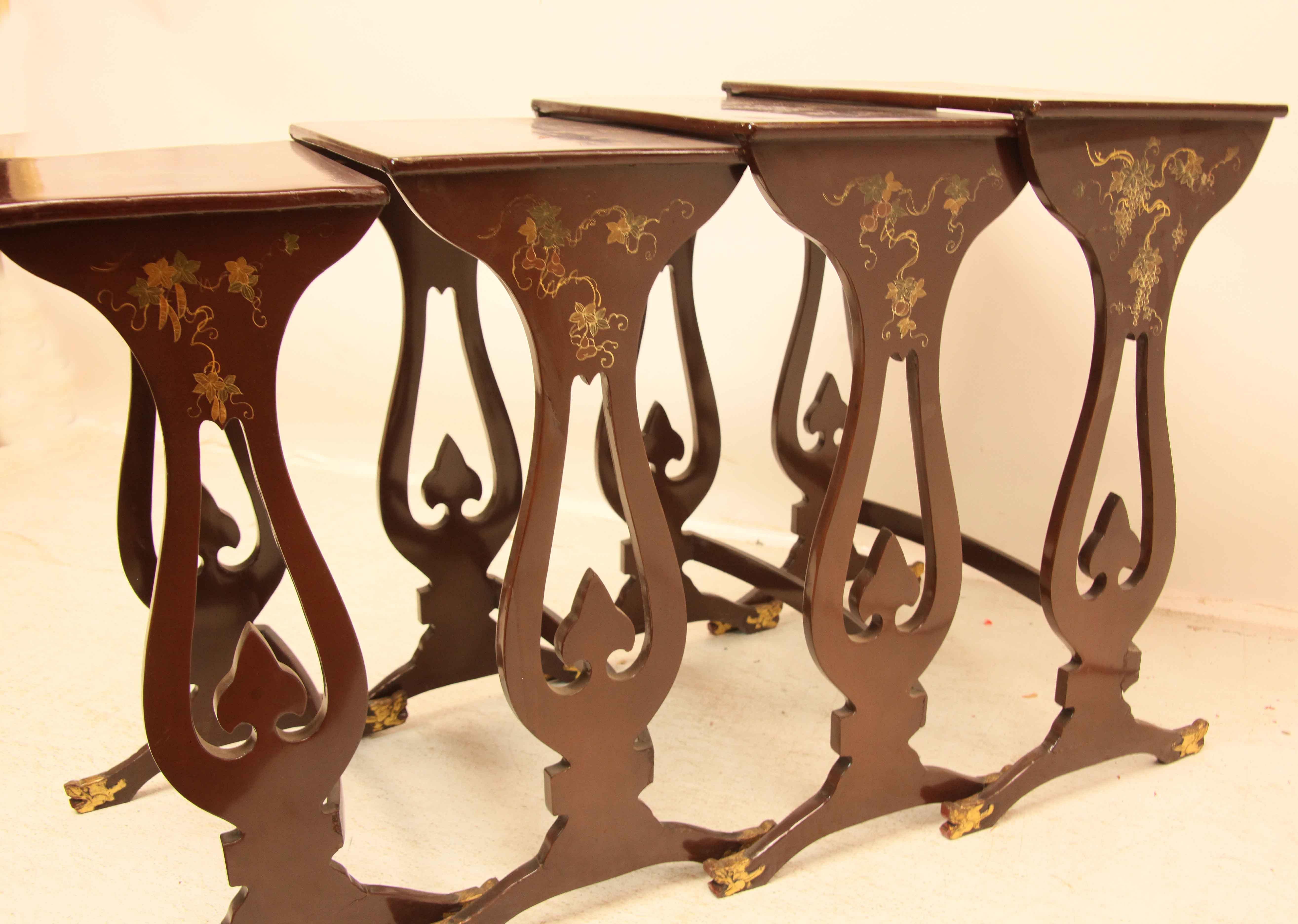 Hand-Painted Nest of Four Lacquer Tables For Sale