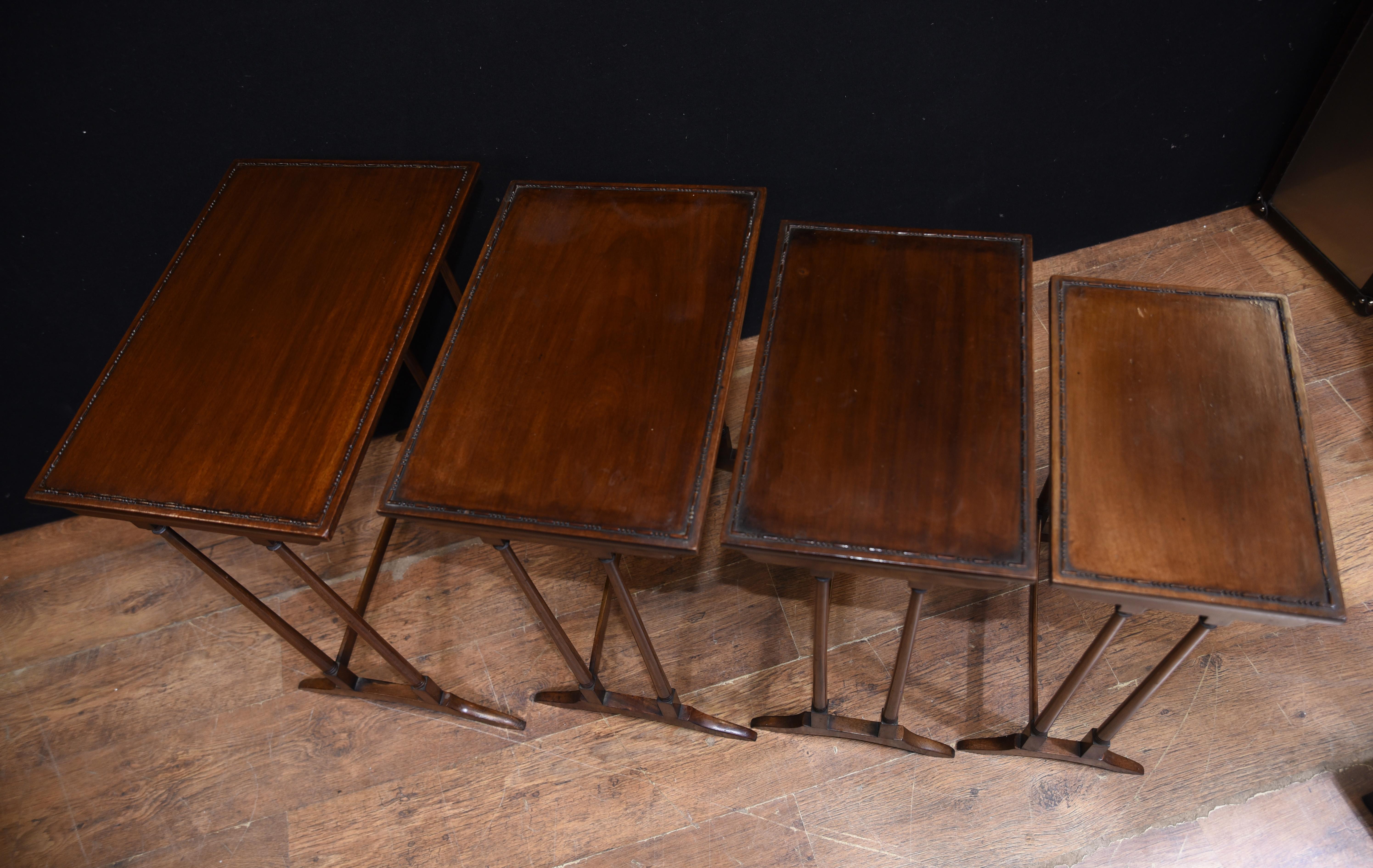 Nest of Four Regency Style Tables Circo 1920 with Carved Borders For Sale 2