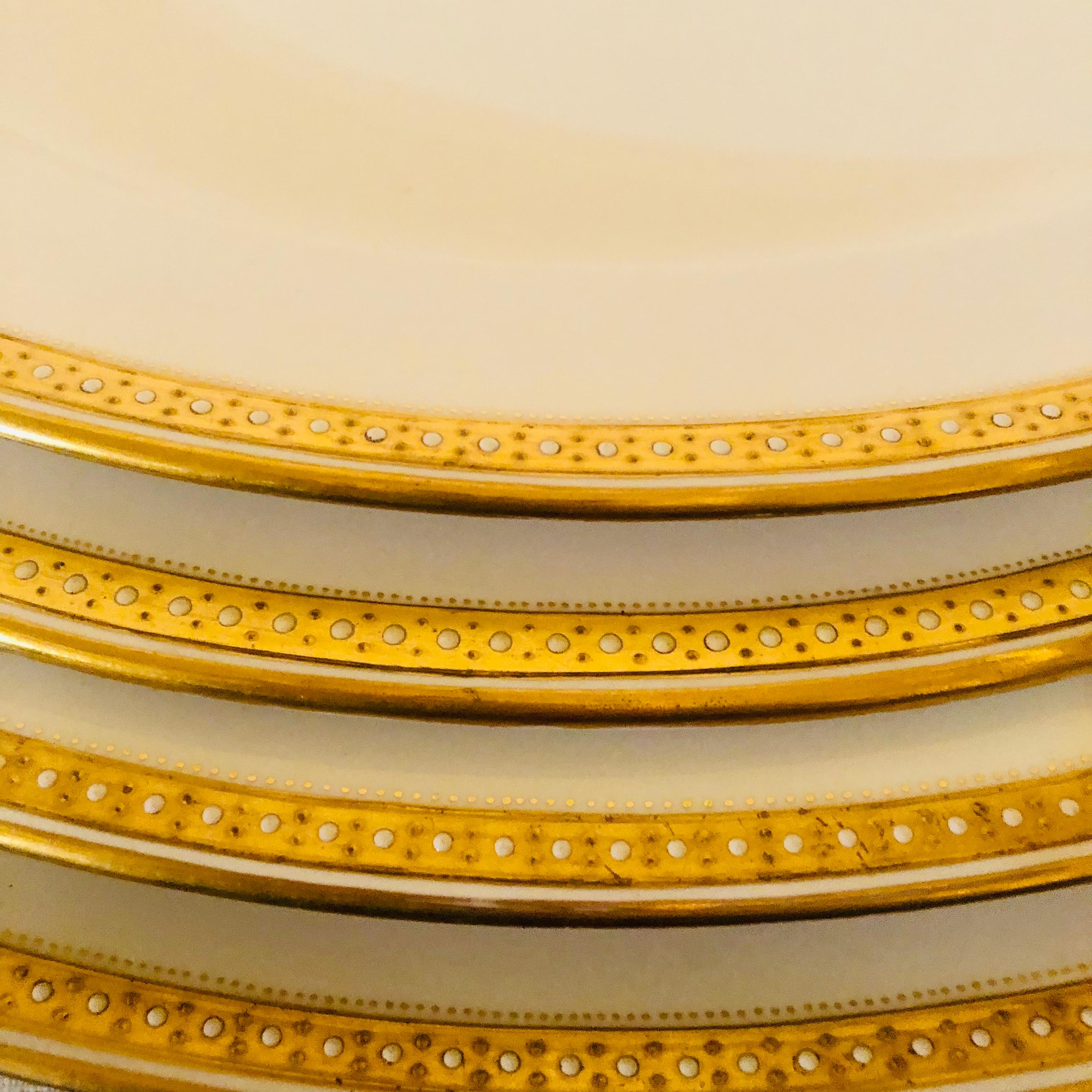 English Nest of Four Spode Copeland Serving Platters With Gold Border and White Jeweling