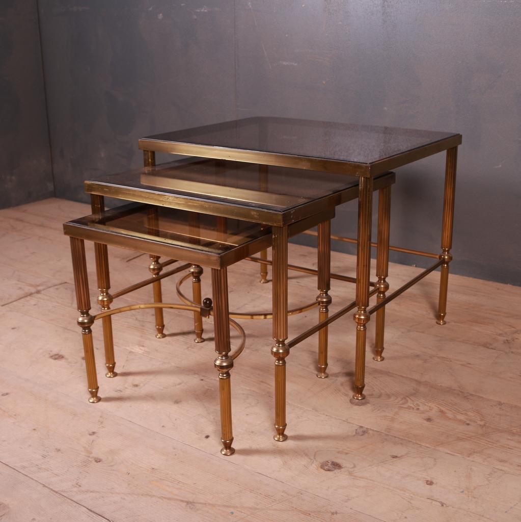 Nest of French Brass and Glass Tables In Good Condition For Sale In Leamington Spa, Warwickshire