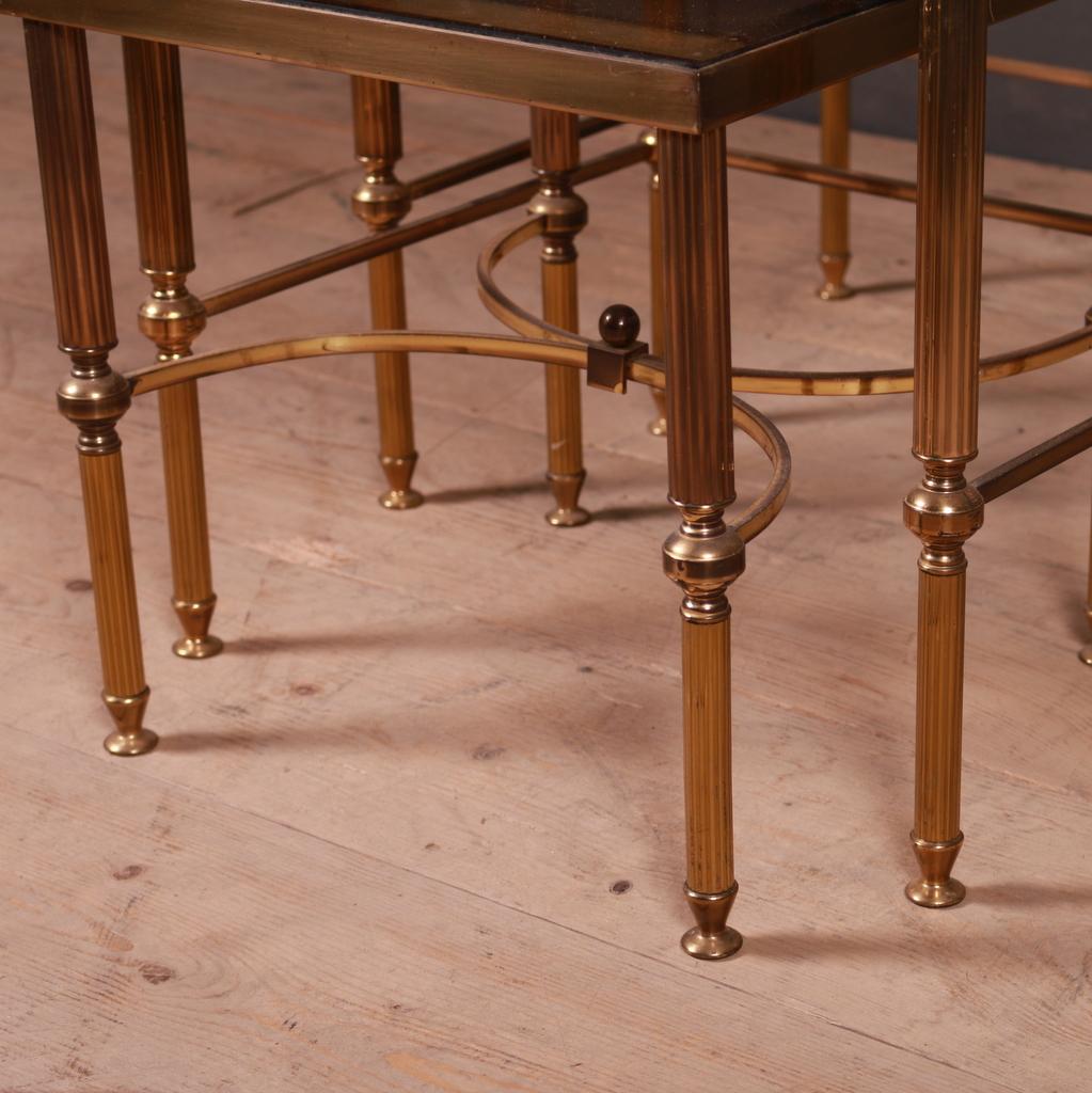 20th Century Nest of French Brass and Glass Tables For Sale