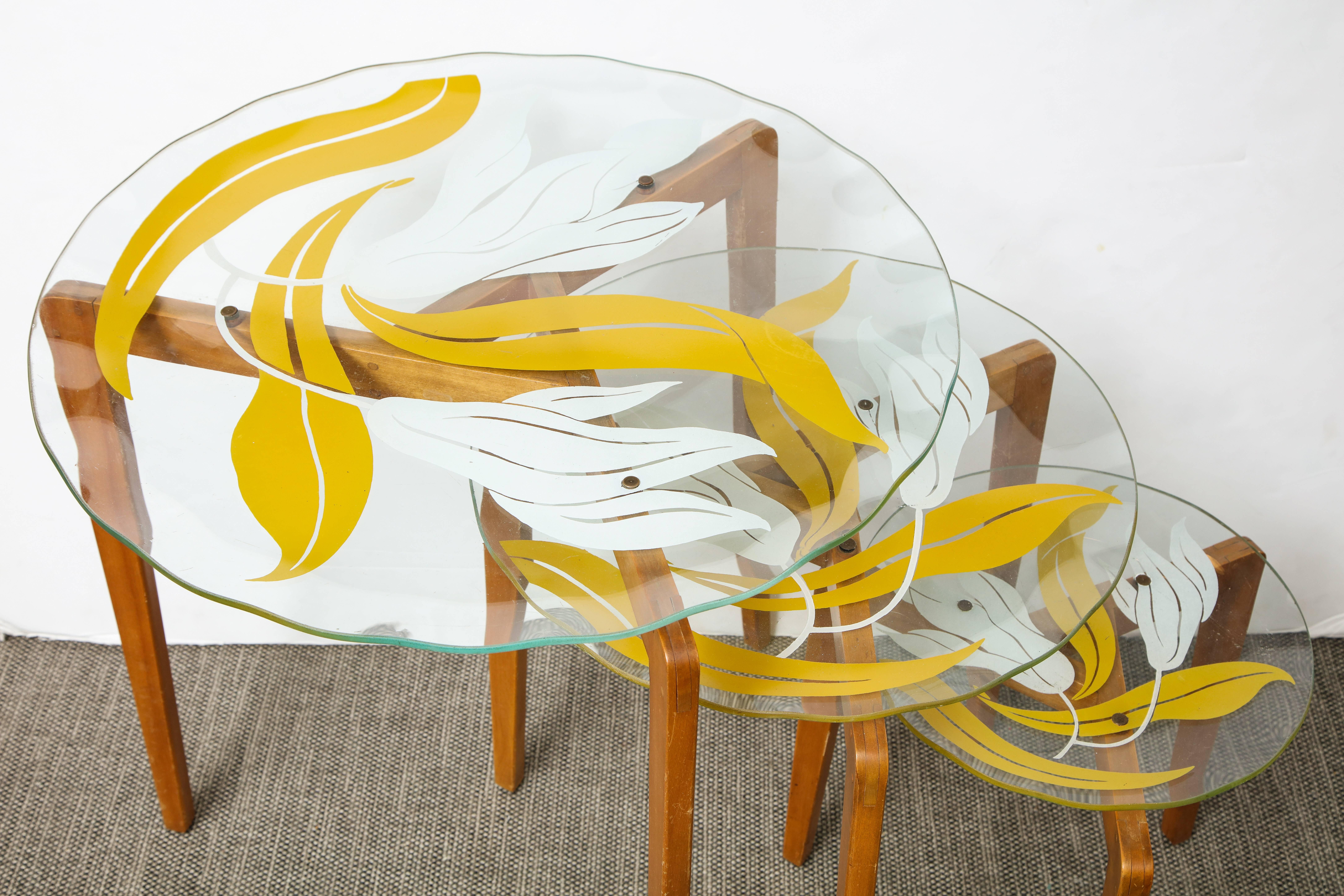 Mid-Century Modern Nest of Italian Glass Top Tables