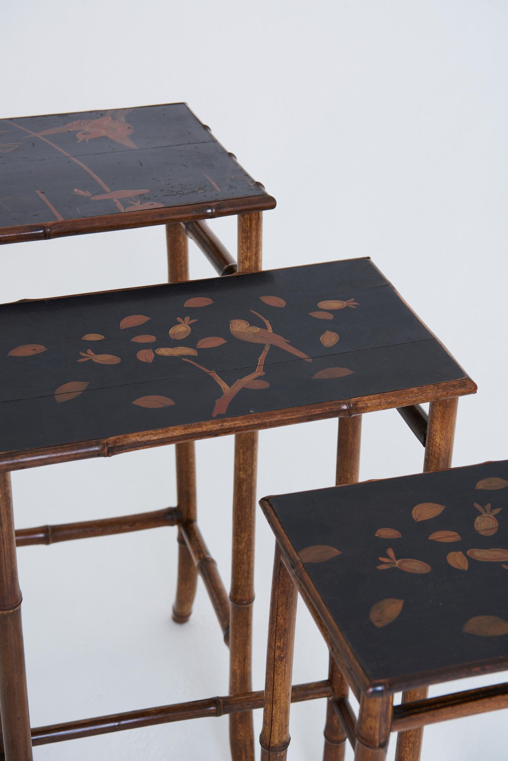 Late 19th Century Nest of Japanned Tables by Perret & Vibert