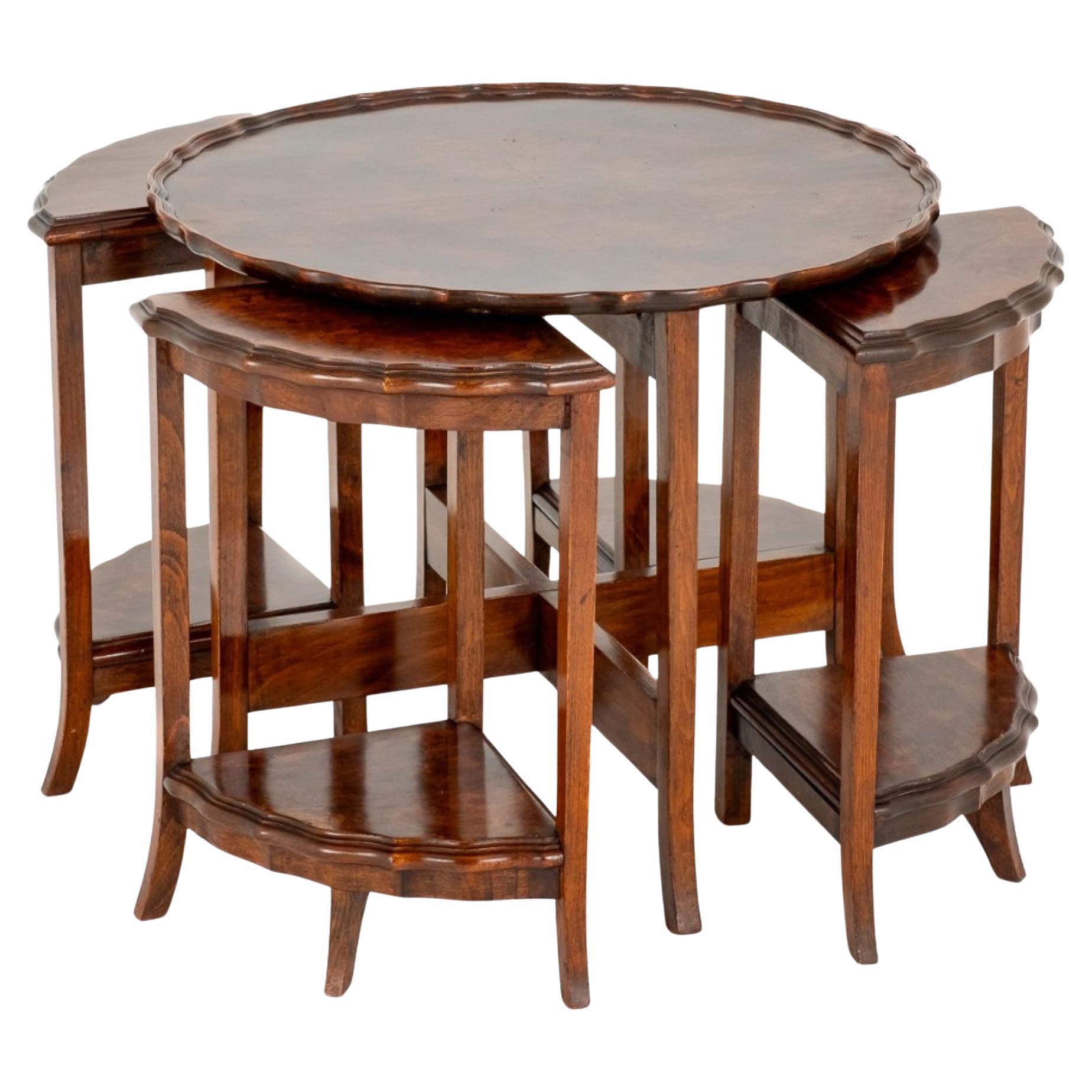 Nest of Tables Circular Walnut 5 Side Table For Sale