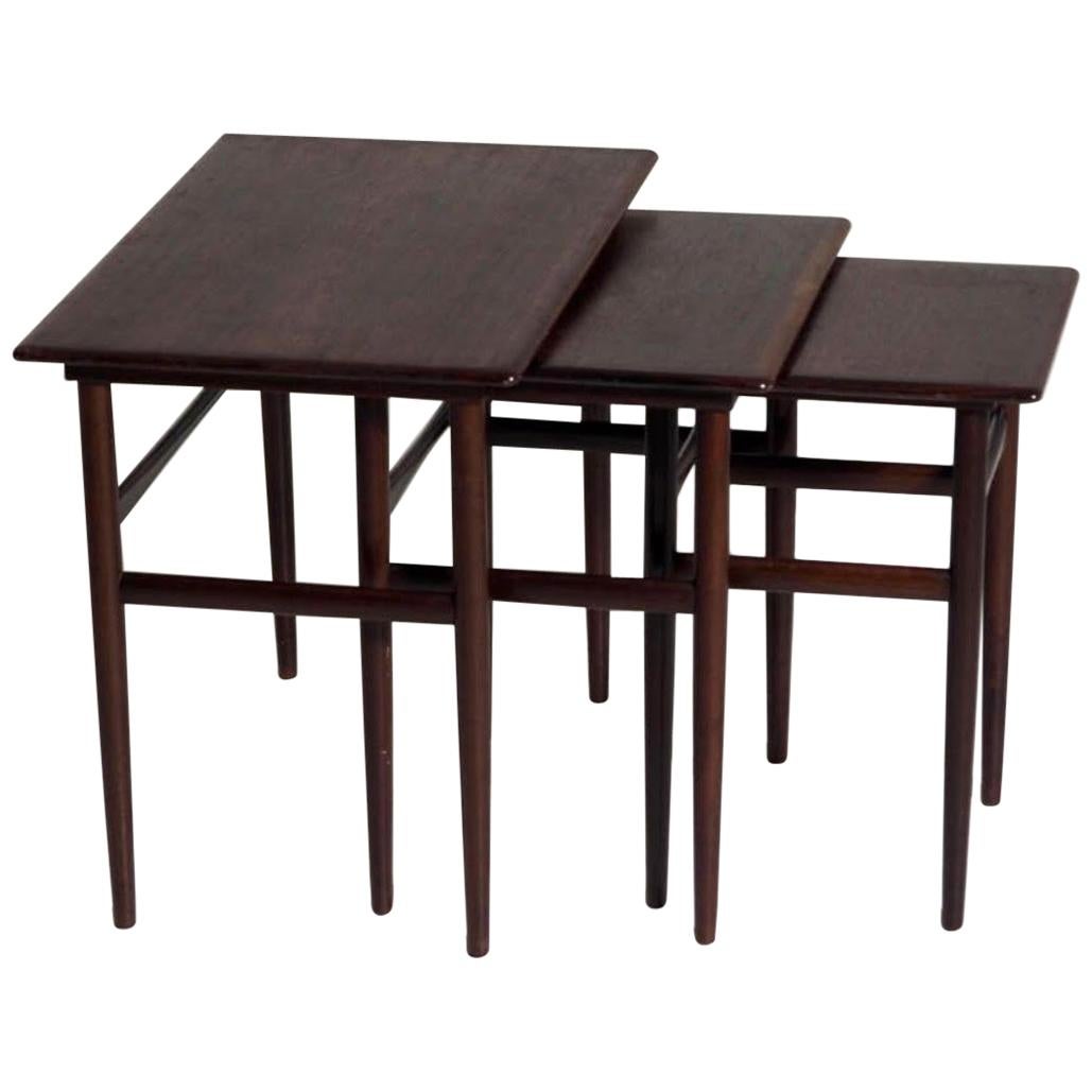 Nest of Tables in Rosewood, Danish Architect, Signed Amager Bolighus, circa 1960 For Sale