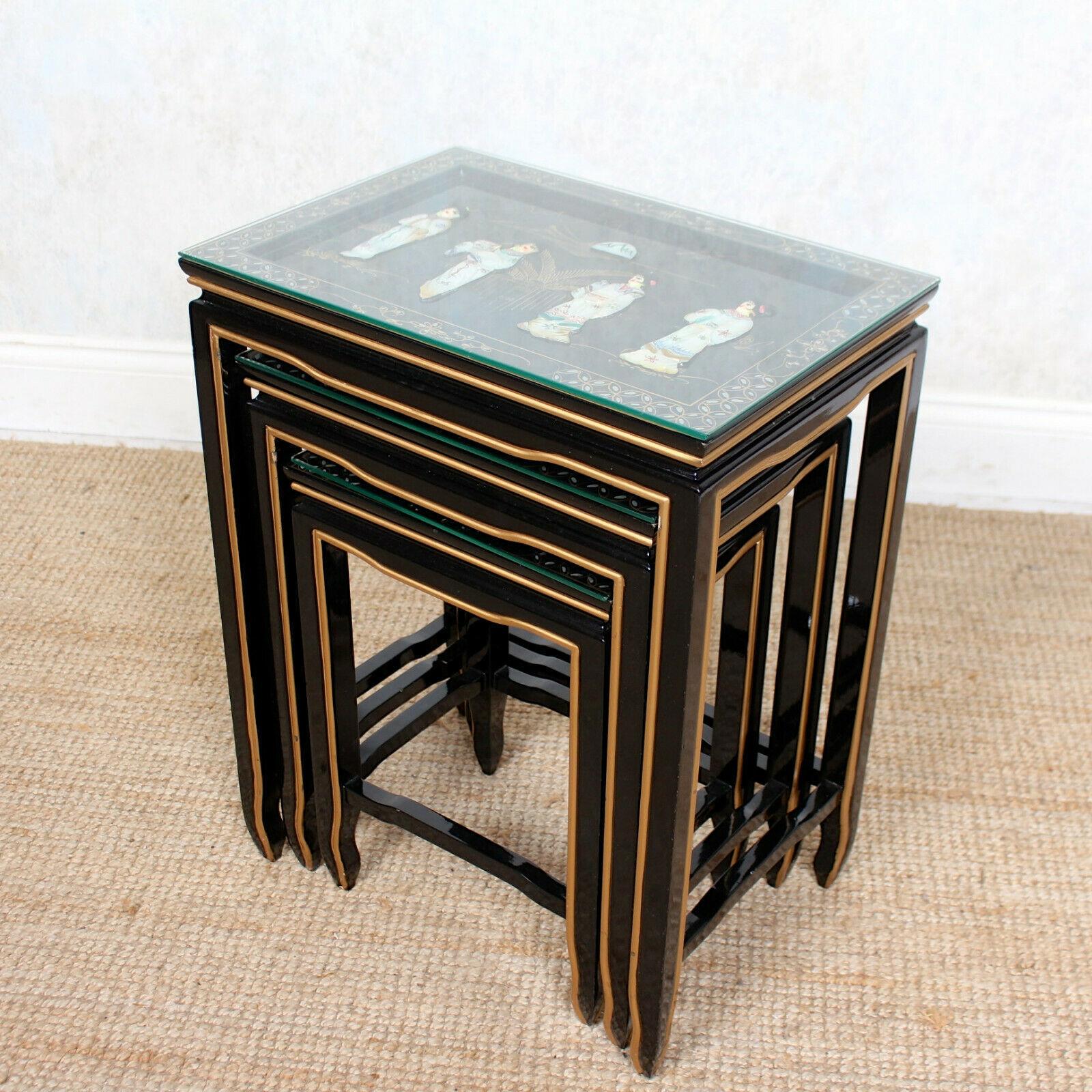 Nest of Tables Japanese Chinoserie Lacquered Ebonised Oriental Asian For Sale 2