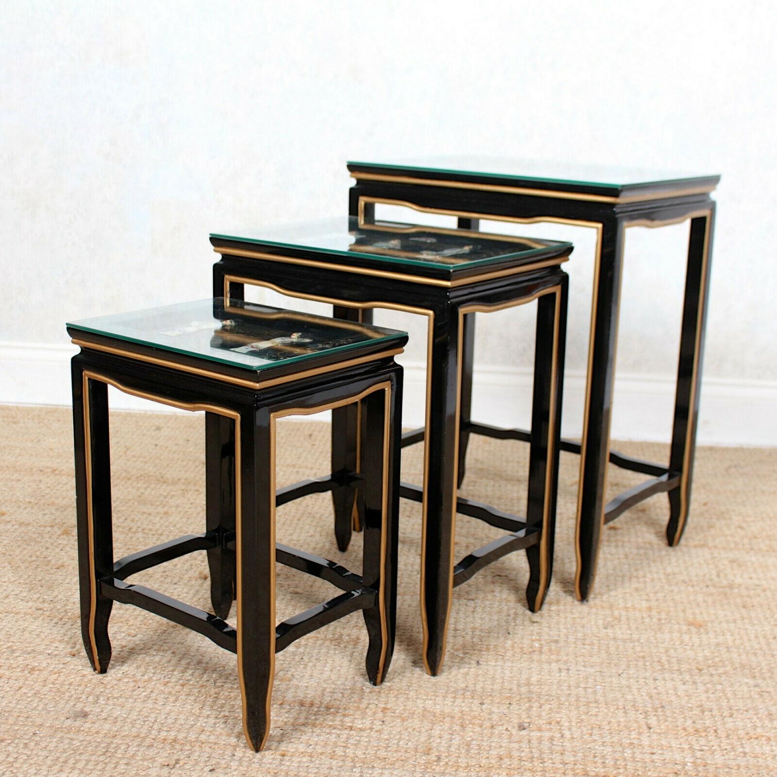 20th Century Nest of Tables Japanese Chinoserie Lacquered Ebonised Oriental Asian For Sale